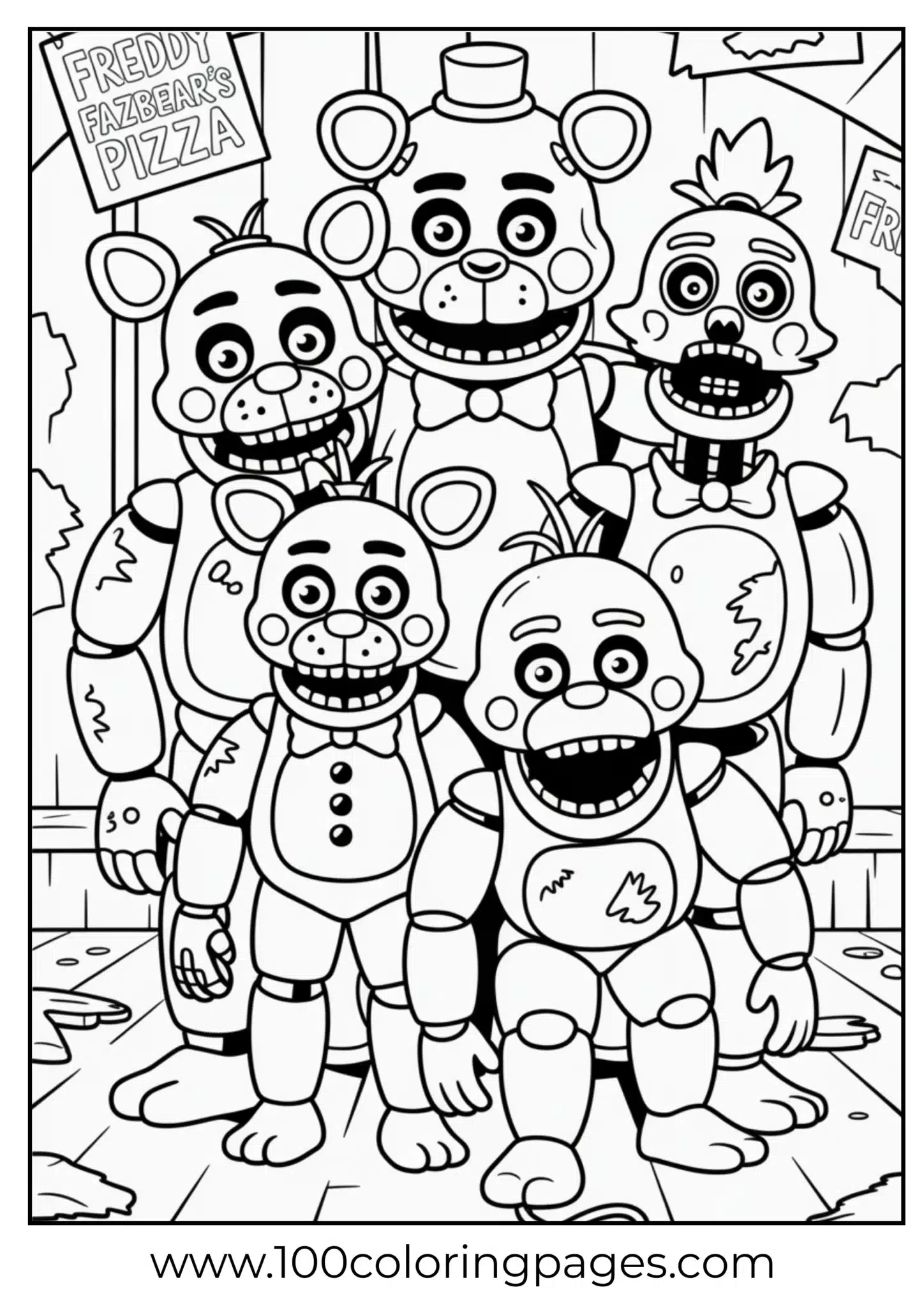 Withered animatronic group coloring page