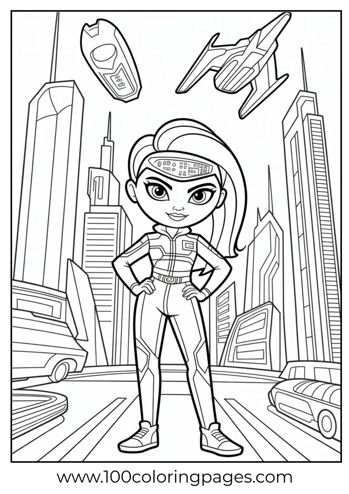 Bratz in futuristic outfit coloring page
