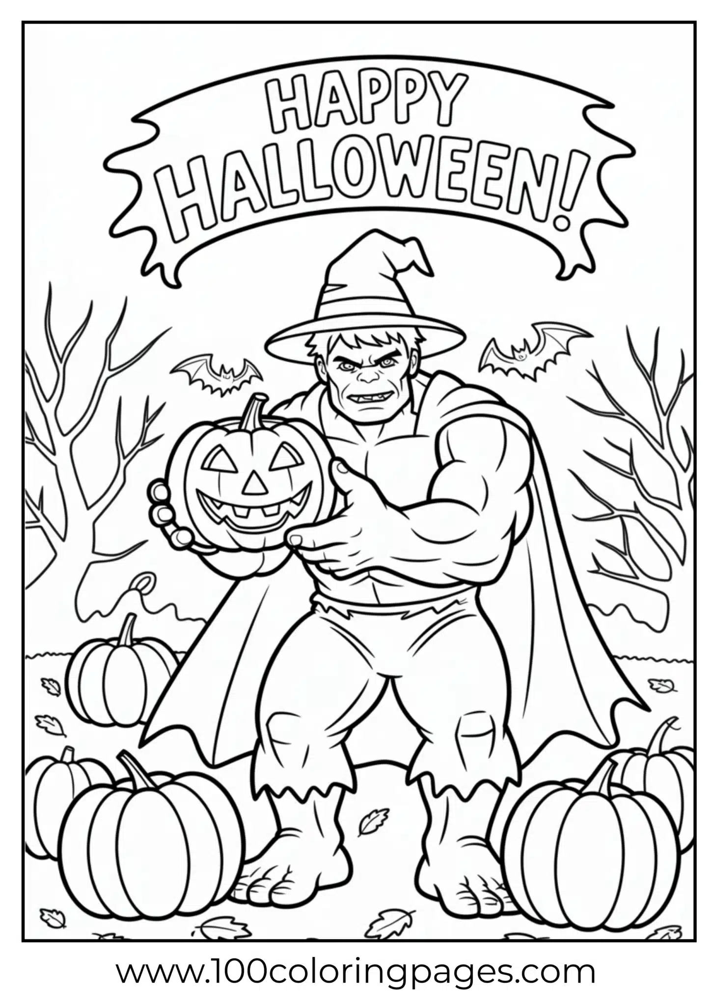Hulk in Halloween costume coloring page