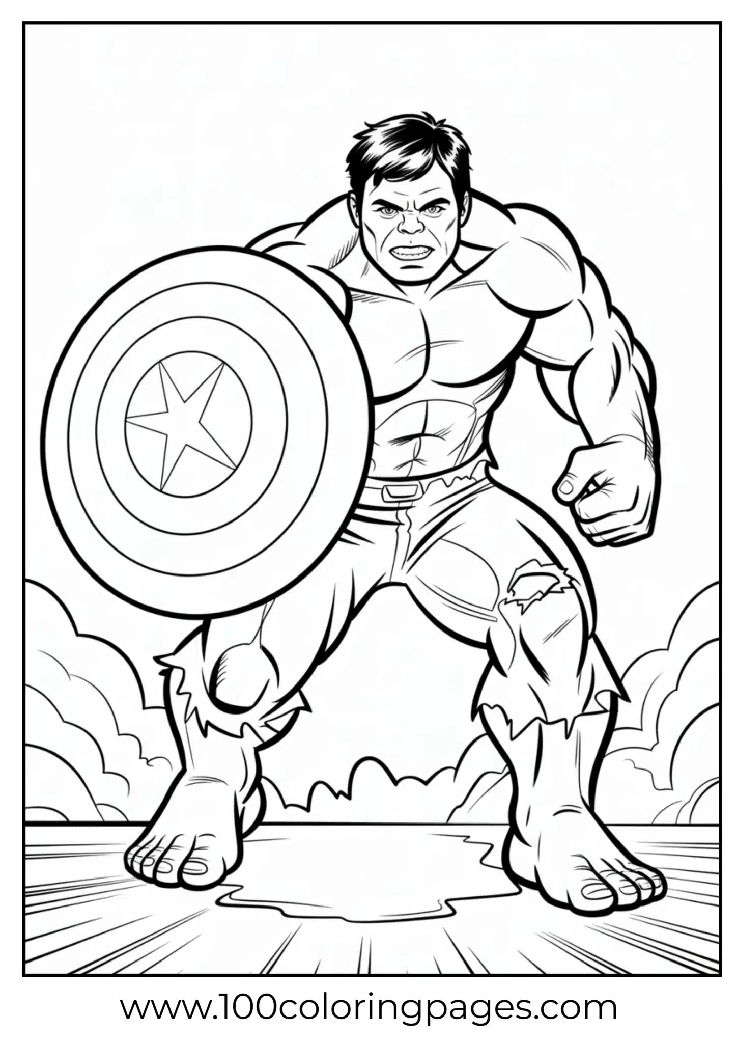 Hulk holding shield like Captain America coloring page