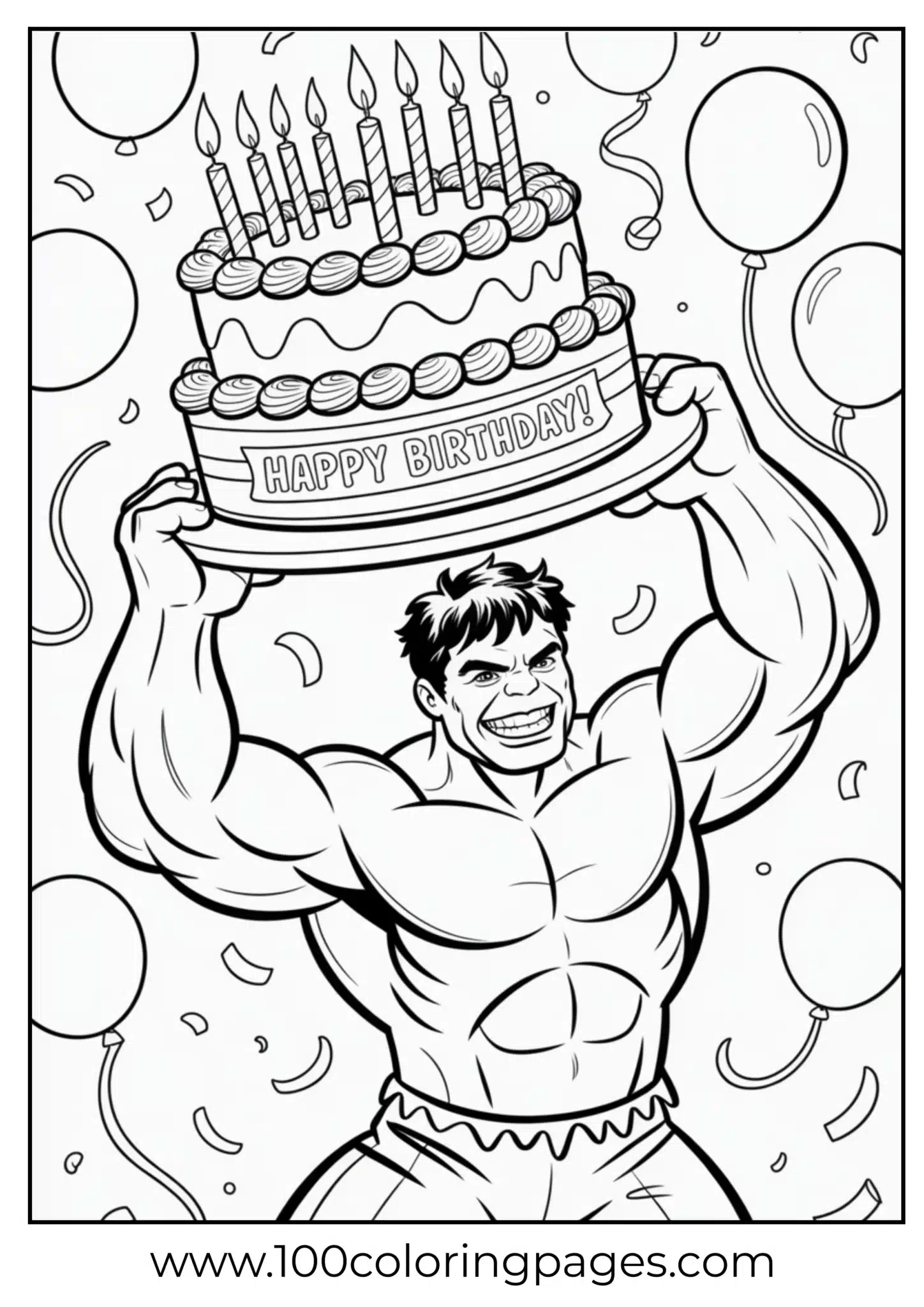 Hulk holding birthday cake coloring page