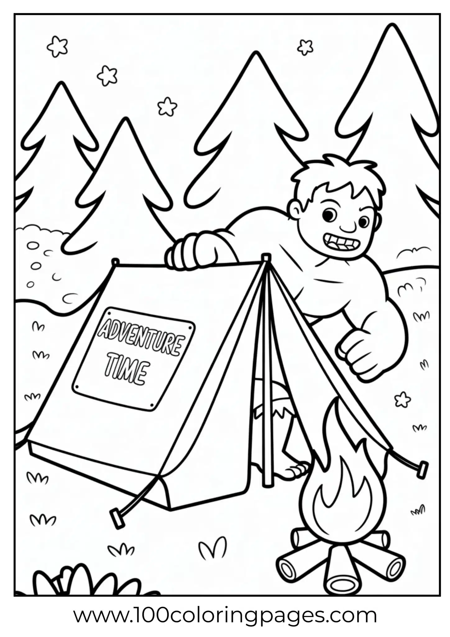Hulk in tent camping coloring page