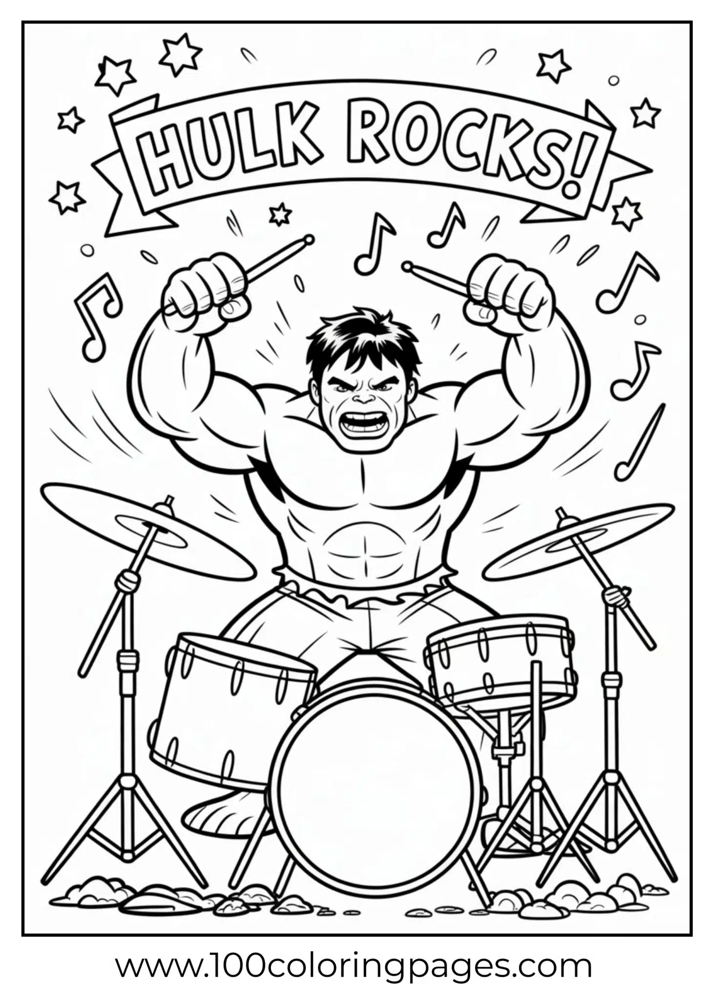 Hulk playing drums coloring page
