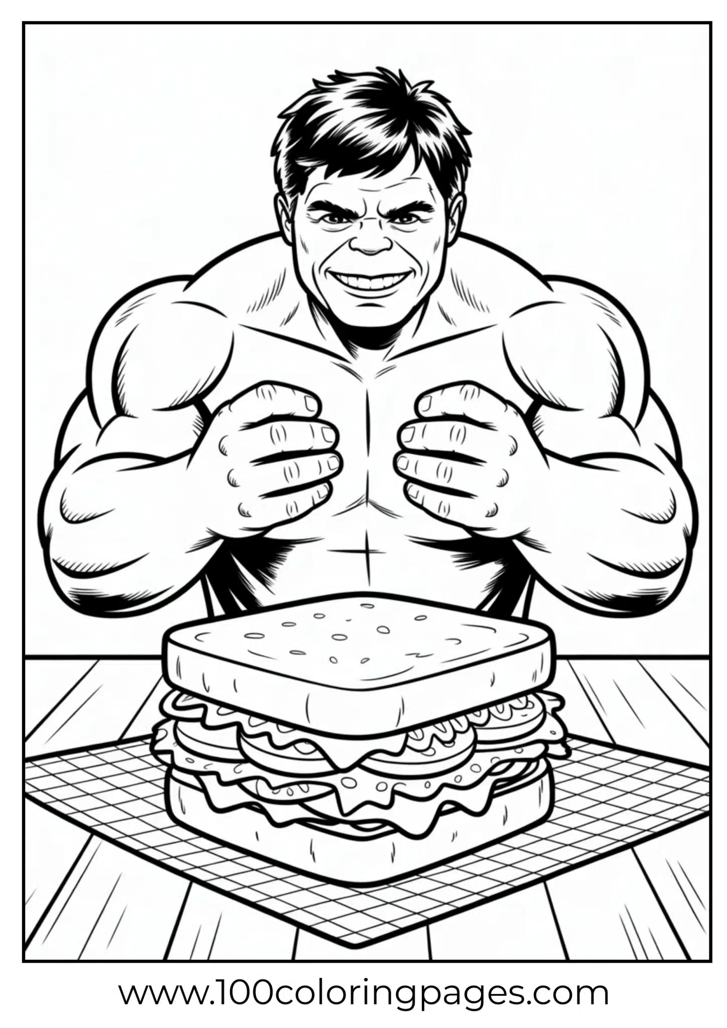 Hulk eating sandwich coloring page