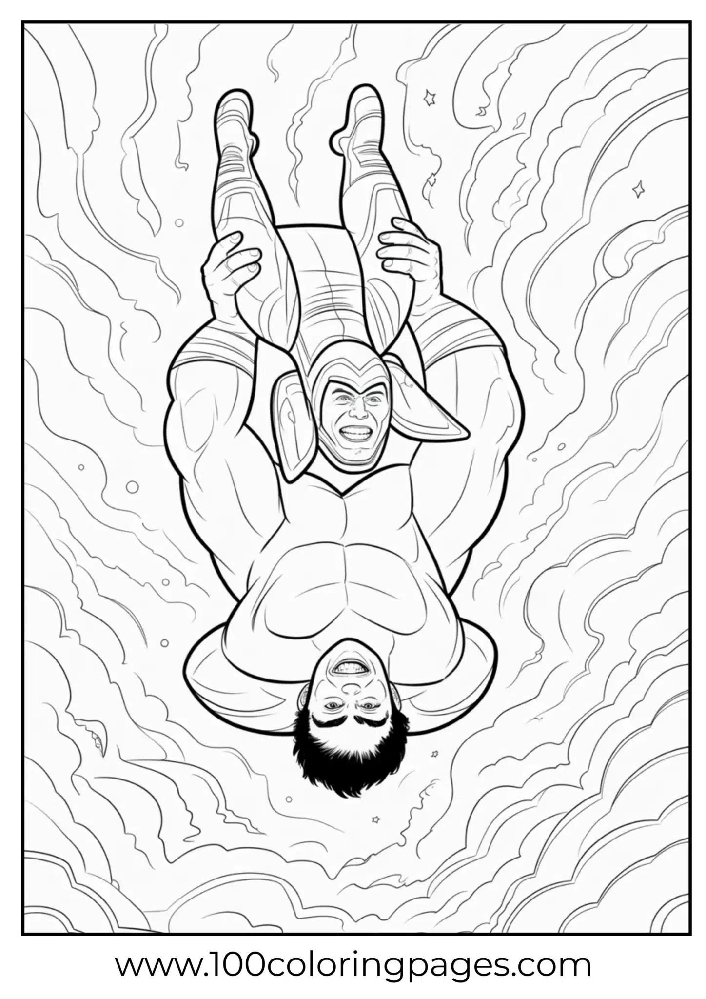 Hulk holding Loki upside‑down coloring page