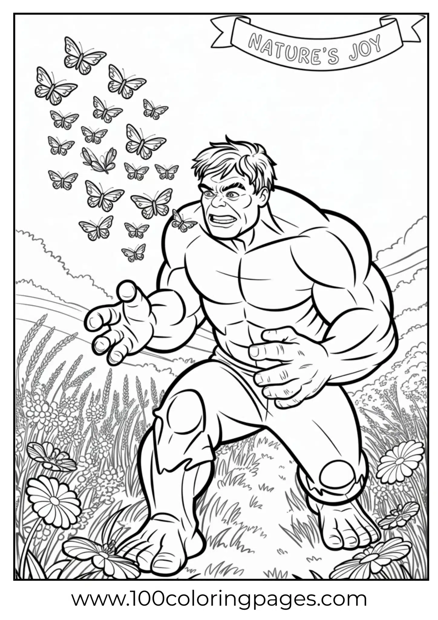 Hulk chasing butterflies coloring page