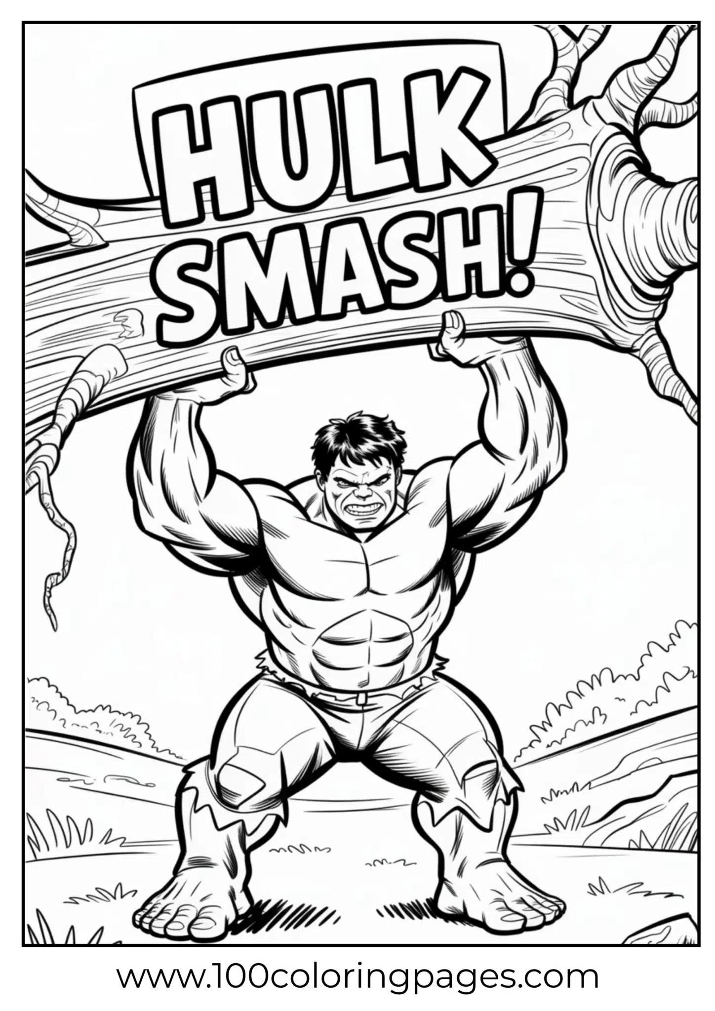 Hulk lifting tree in coloring illustration