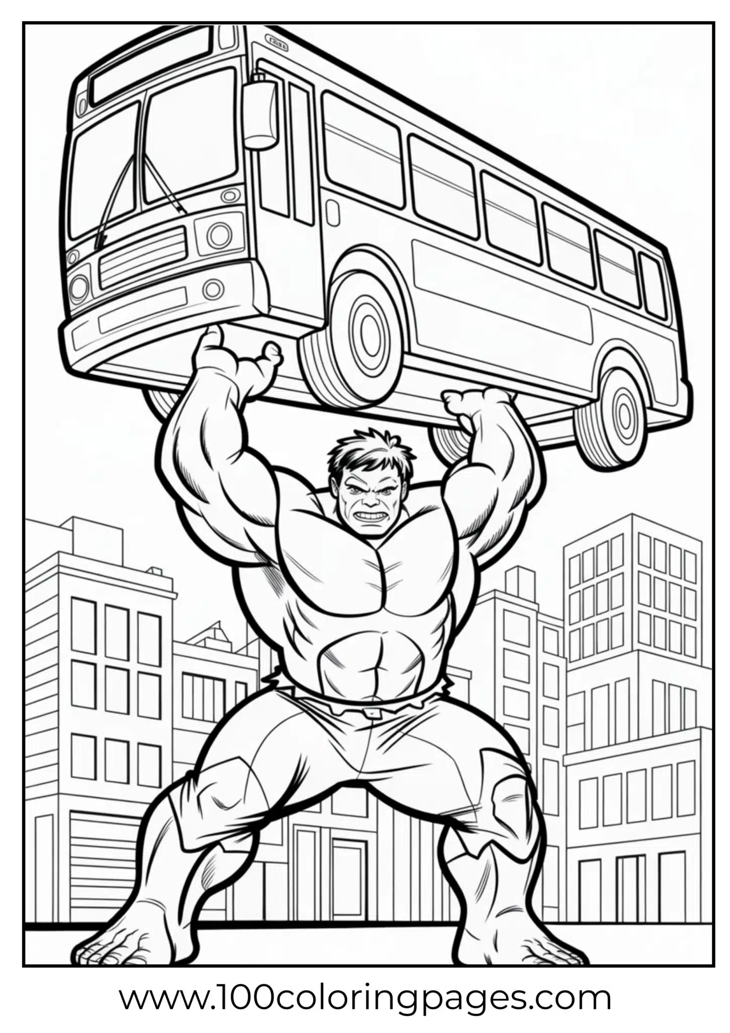 Hulk lifting city bus coloring page