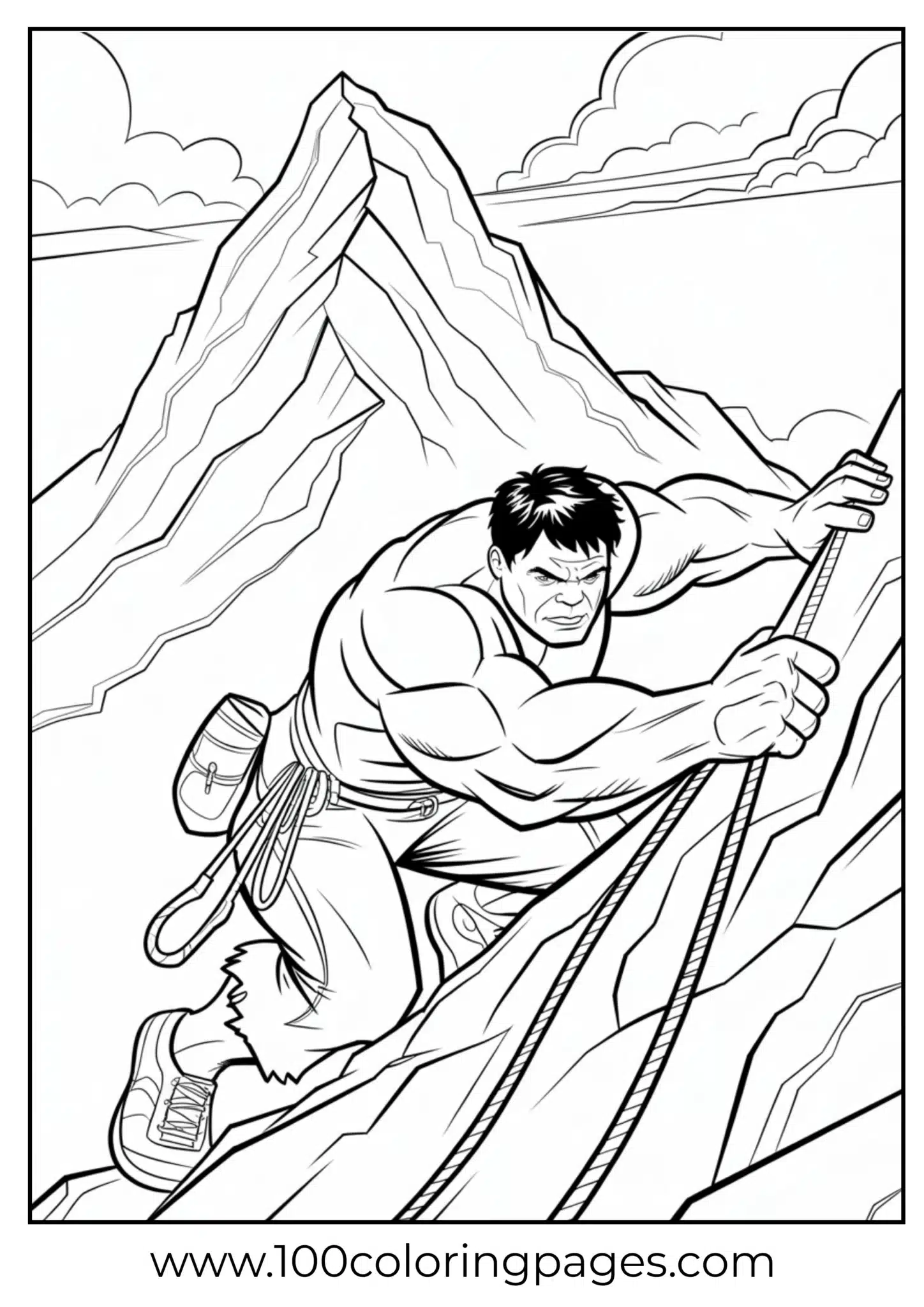 Hulk climbing mountain coloring page