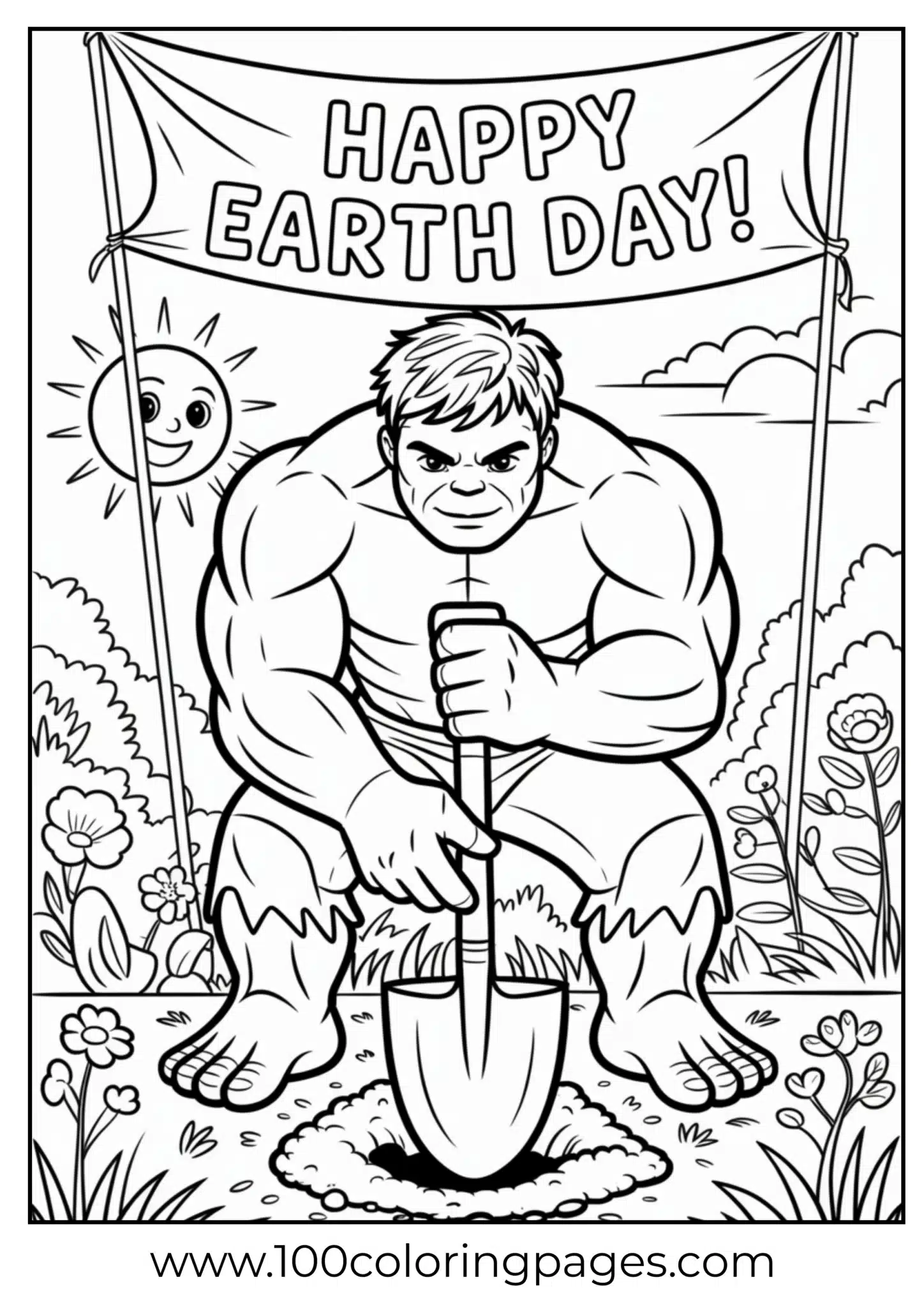 Hulk planting tree coloring page