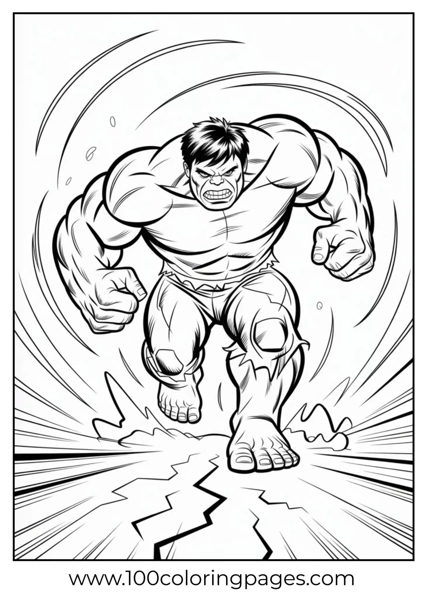 Hulk charging forward coloring page