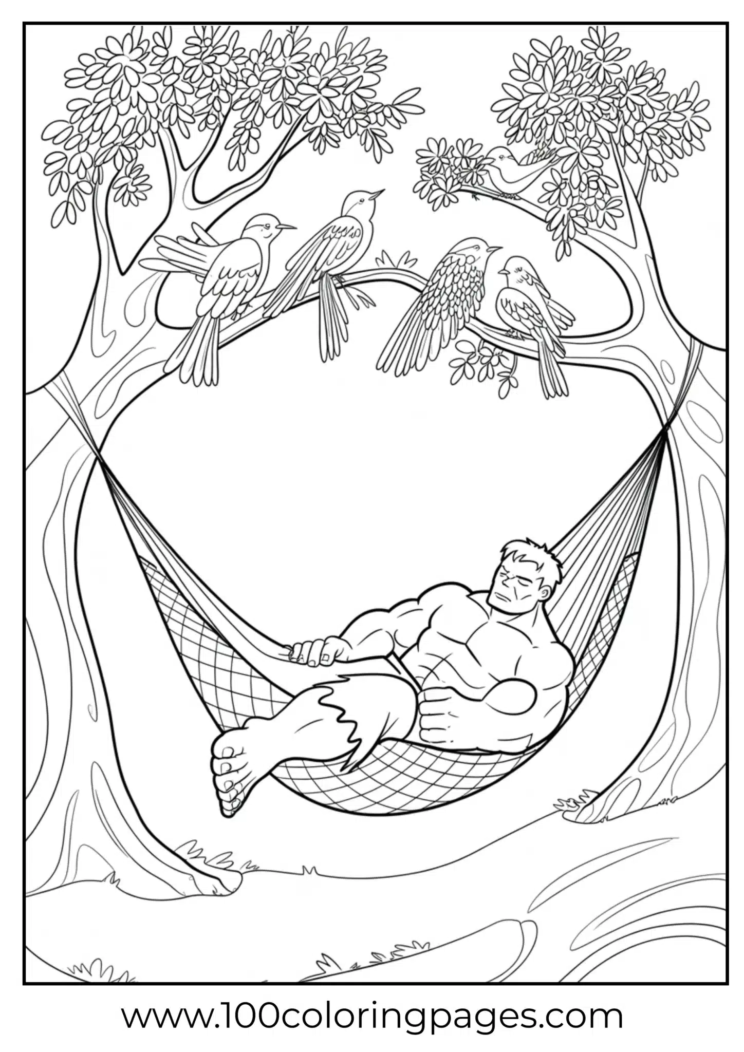 Hulk resting in hammock coloring page