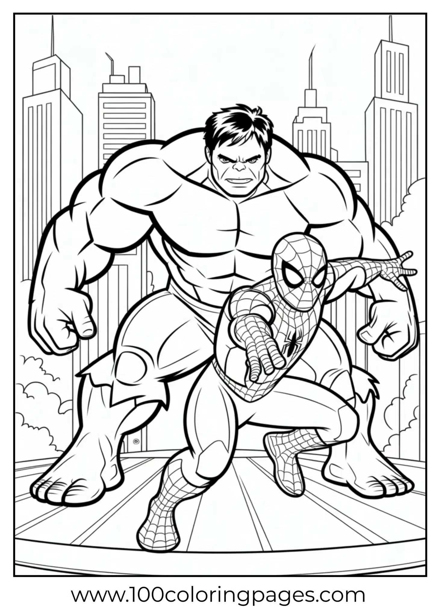 Hulk and Spider‑Man coloring page