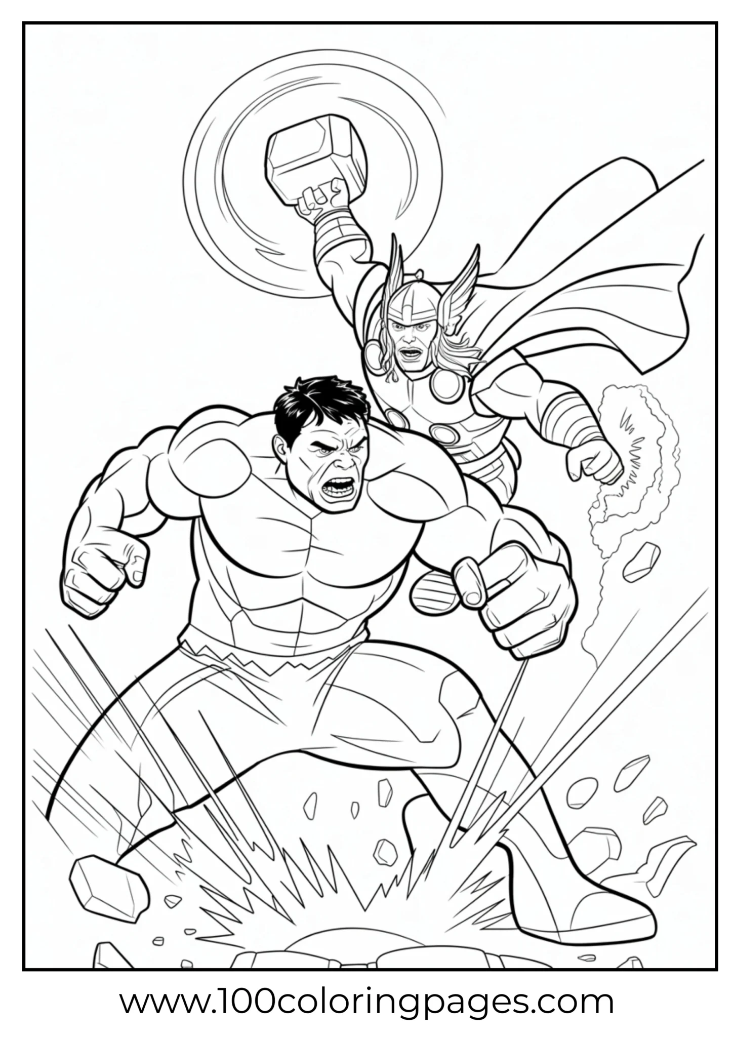 Hulk fighting Thor coloring page