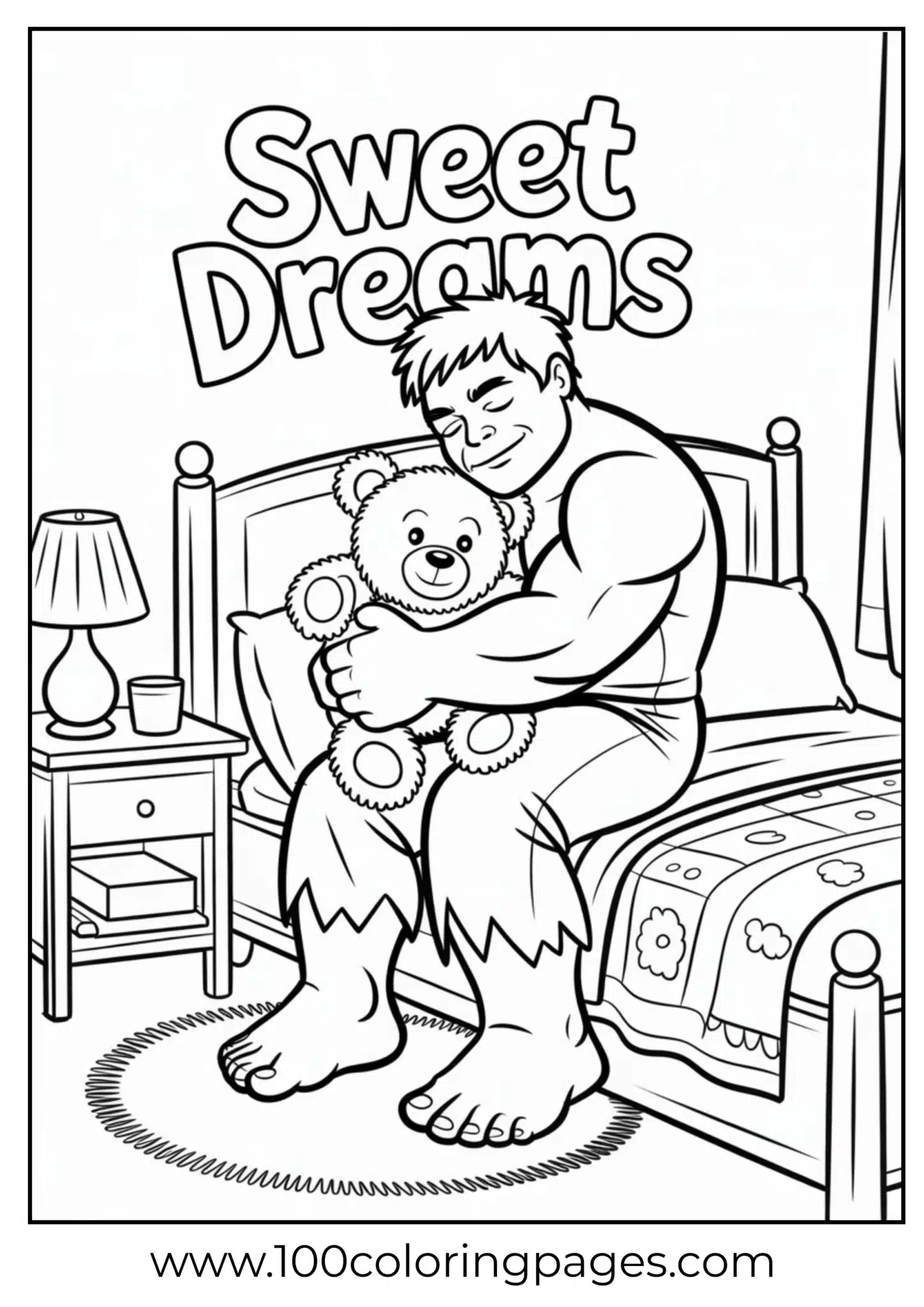 Hulk hugging teddy bear coloring page