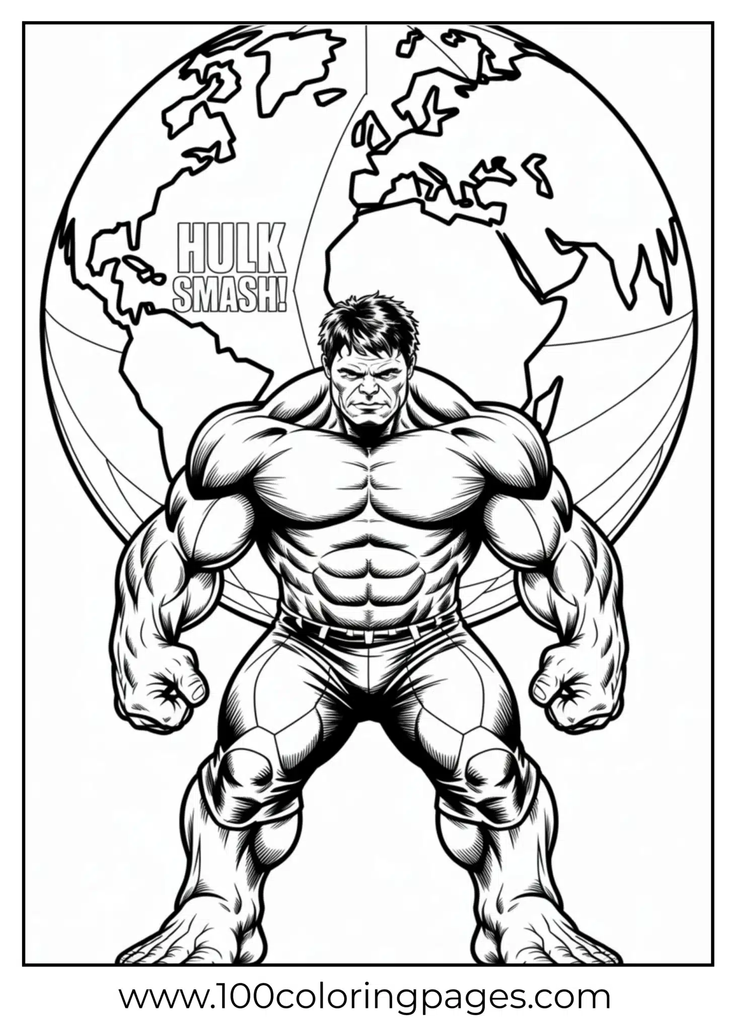 Hulk with world globe background coloring page
