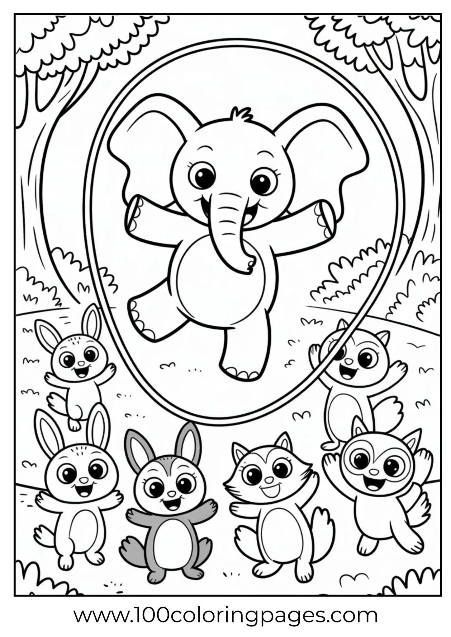 elephant skipping rope with forest friends