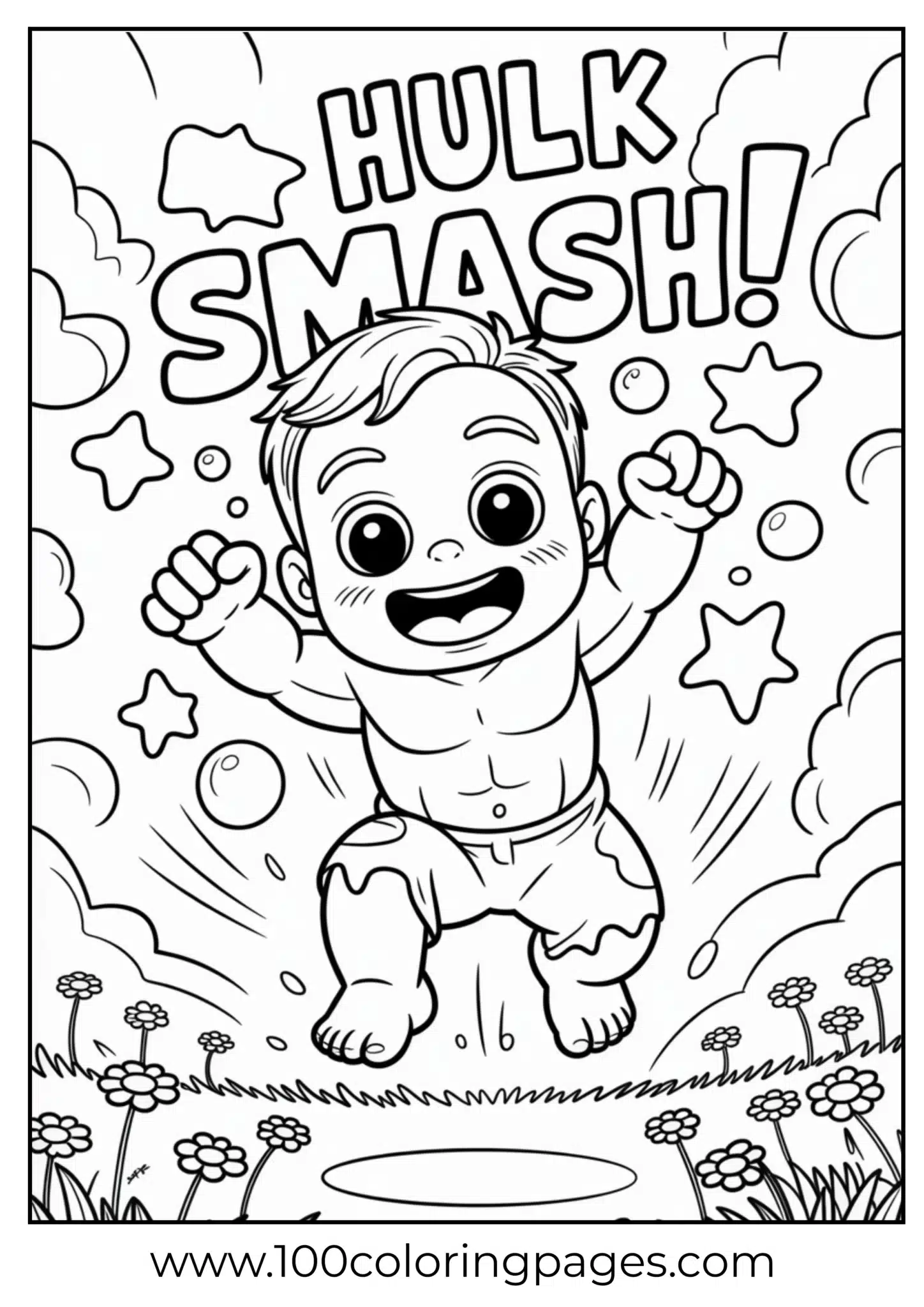 Cute baby Hulk jumping coloring page