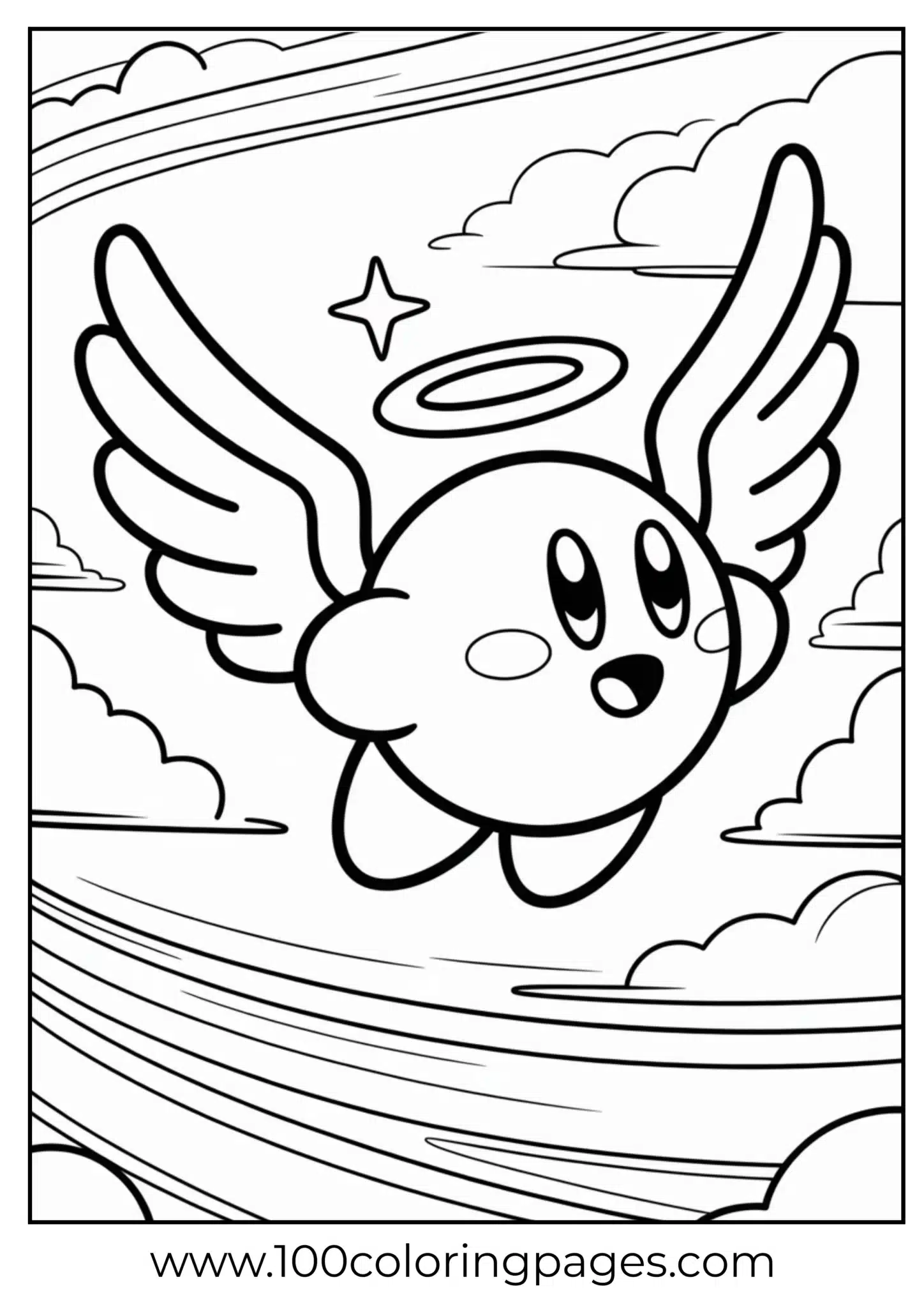 Kirby with angel wings coloring page