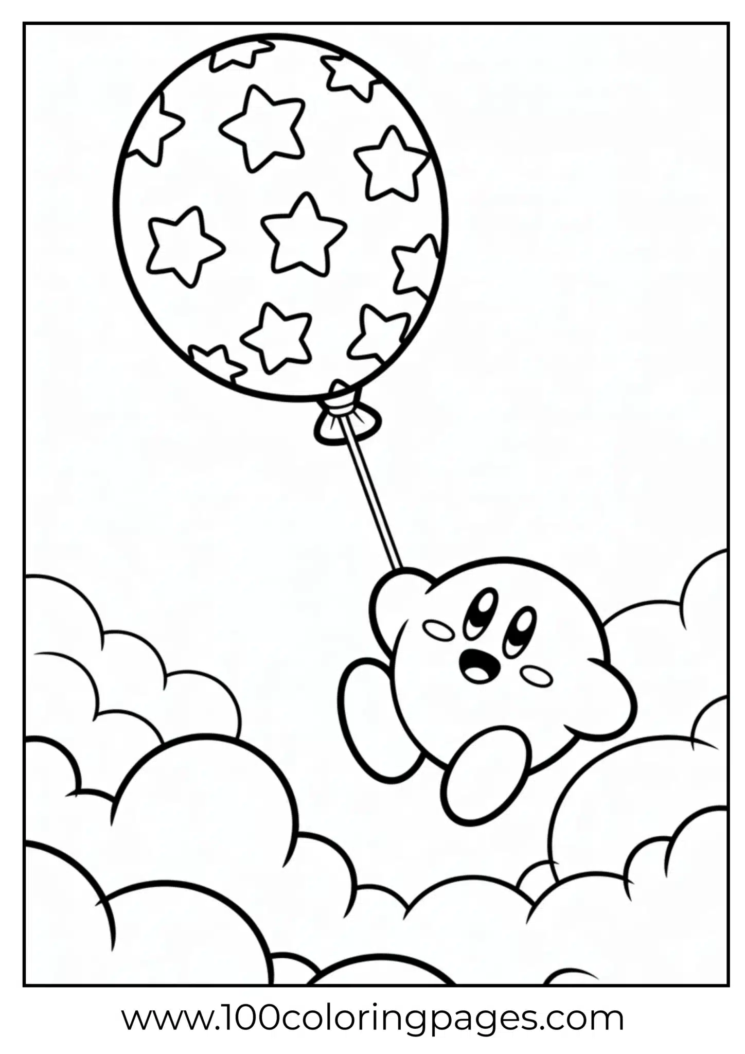 Kirby floating with balloon coloring page