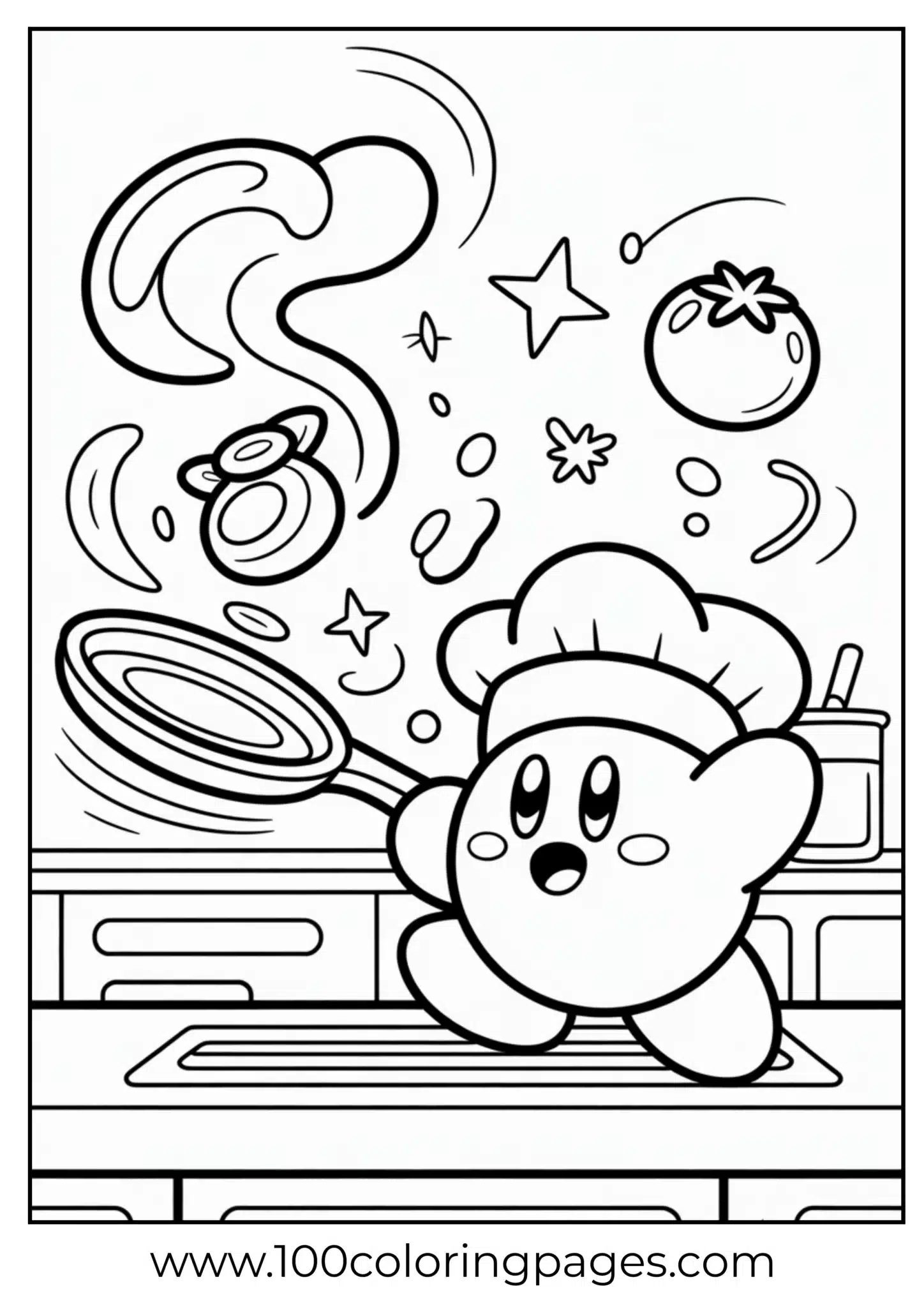 Chef Kirby cooking coloring page