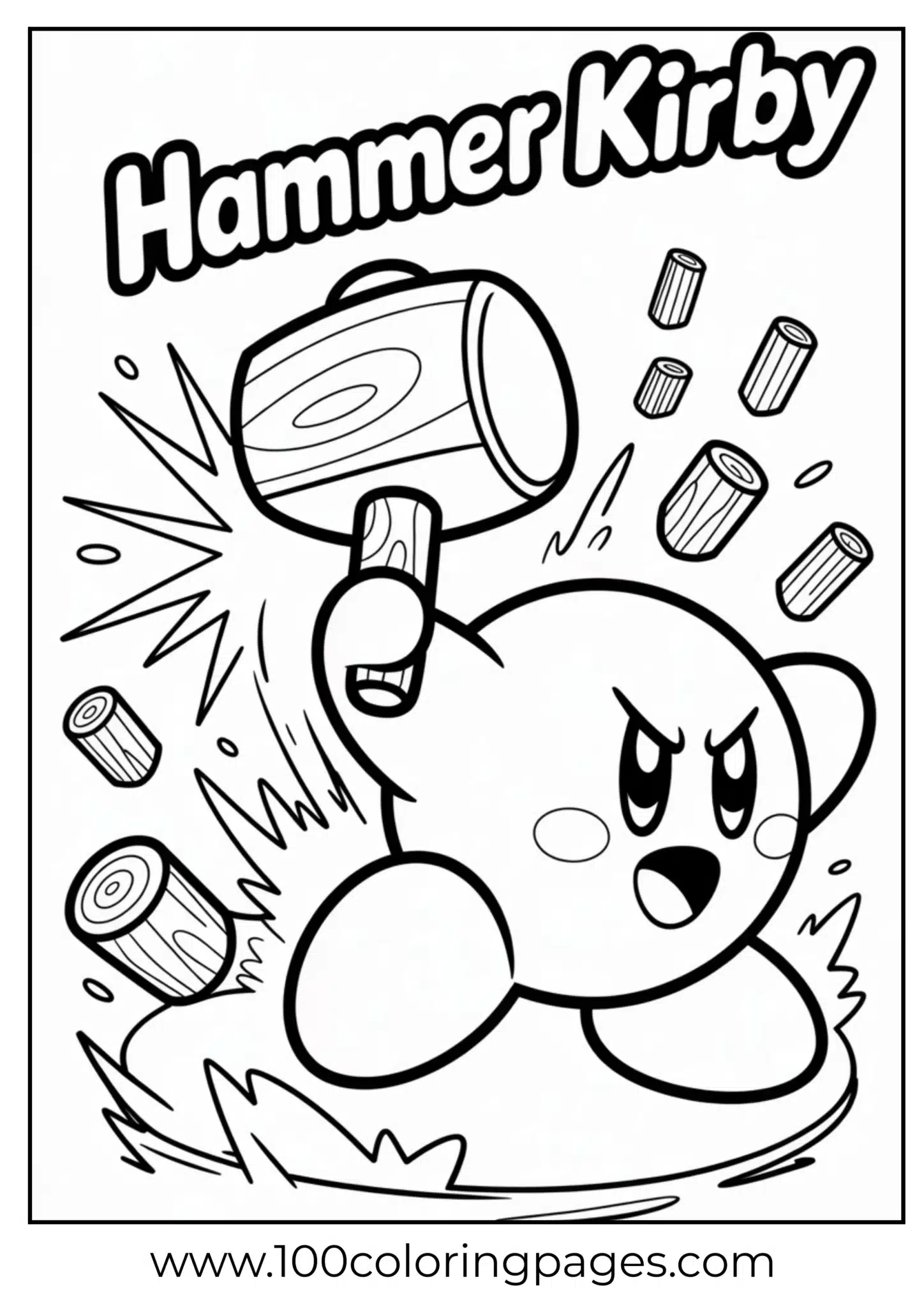 Kirby hammer strike coloring page