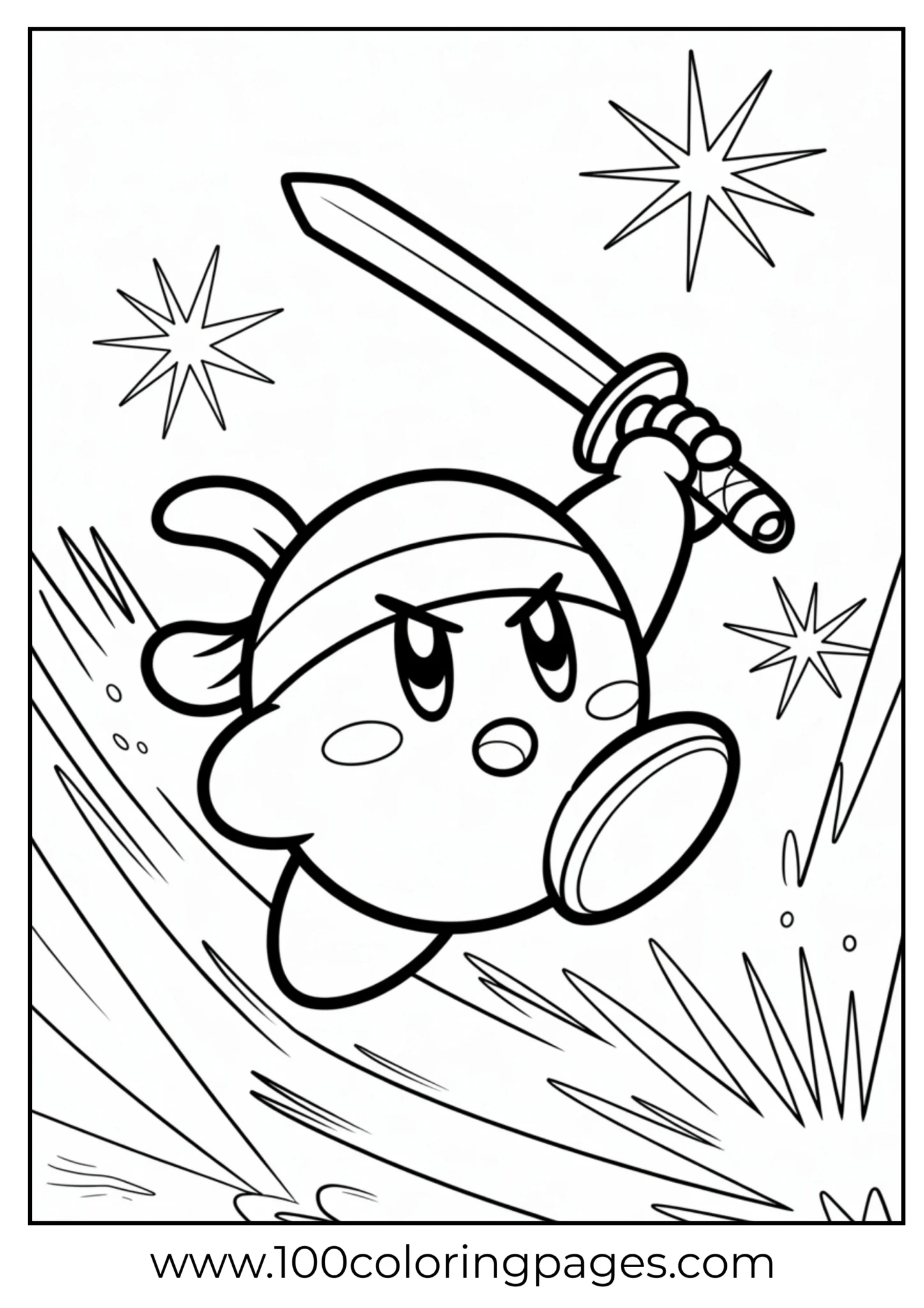 Ninja Kirby leap coloring page