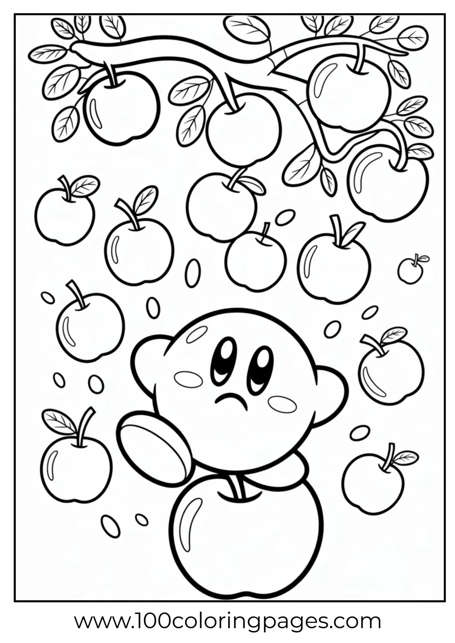 Kirby balancing on apple coloring page