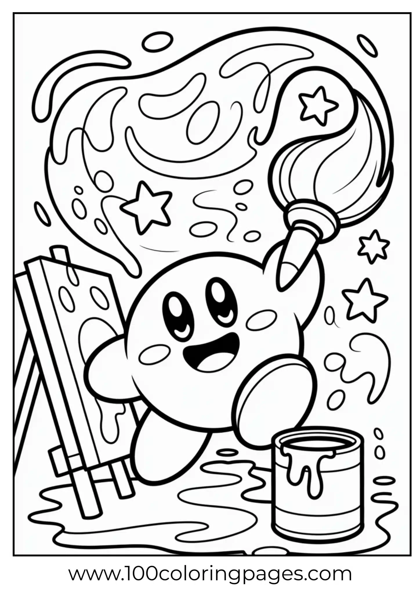 Kirby painting stars coloring page