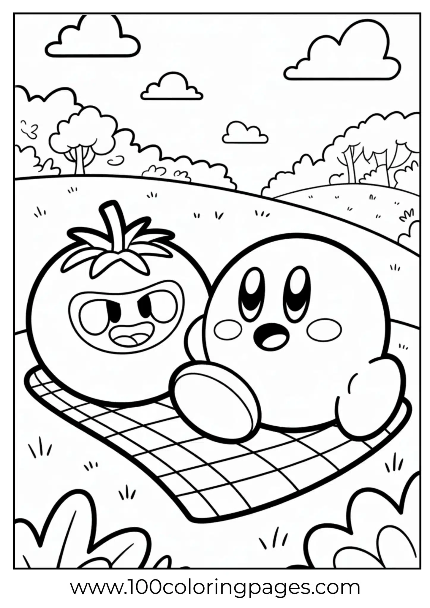 Kirby eating Maxim Tomato coloring page