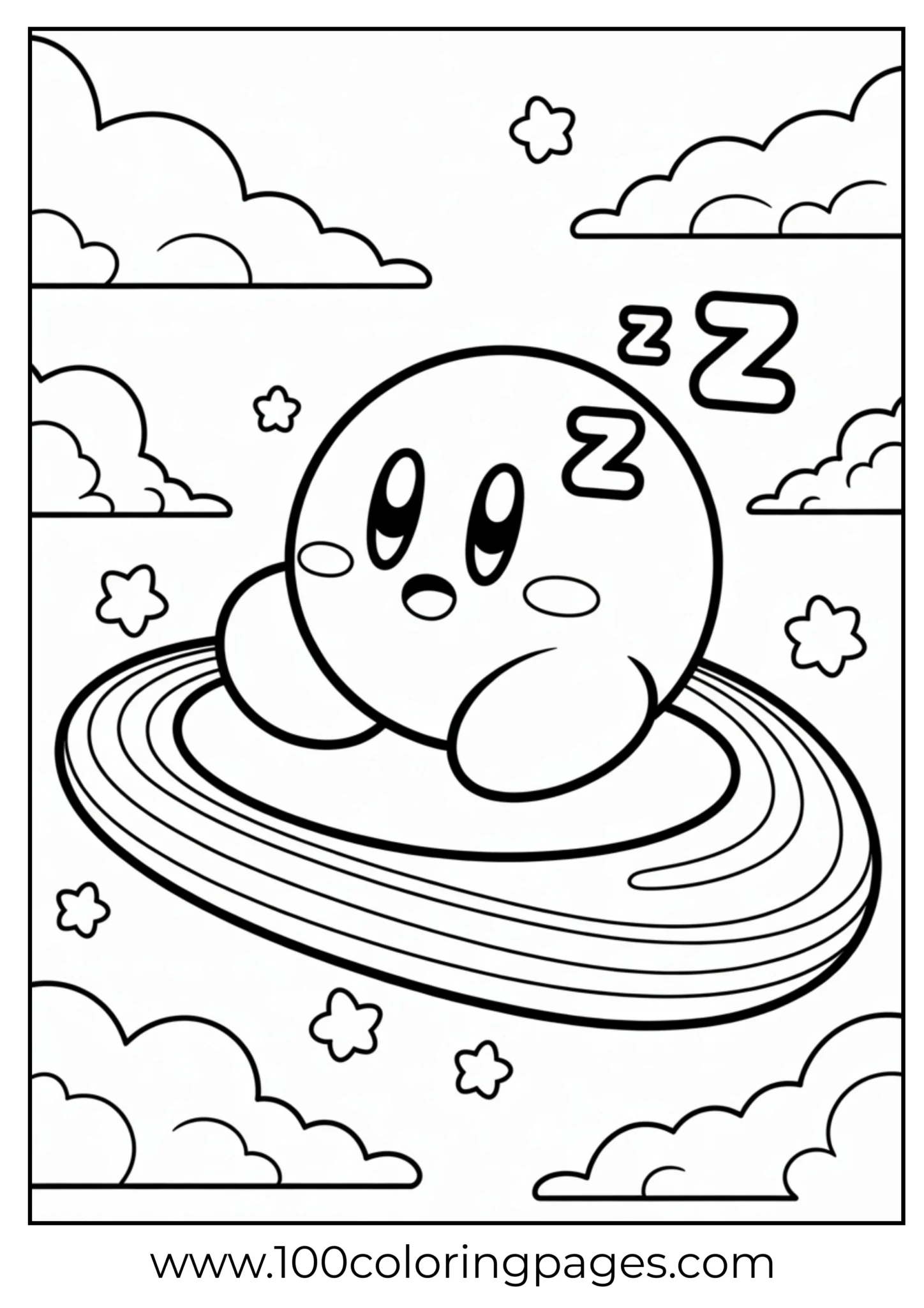 Kirby asleep warp star coloring page
