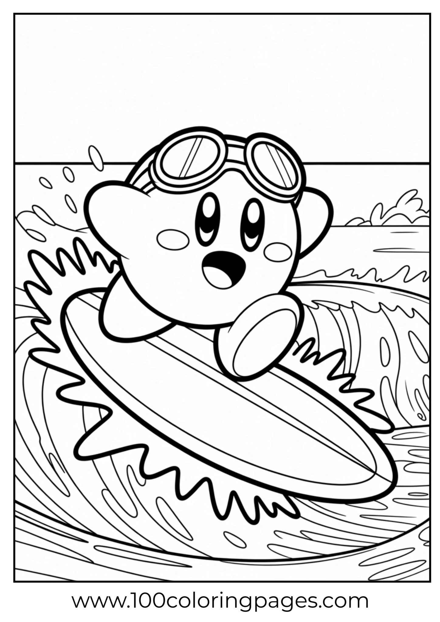 Kirby surfing star coloring page