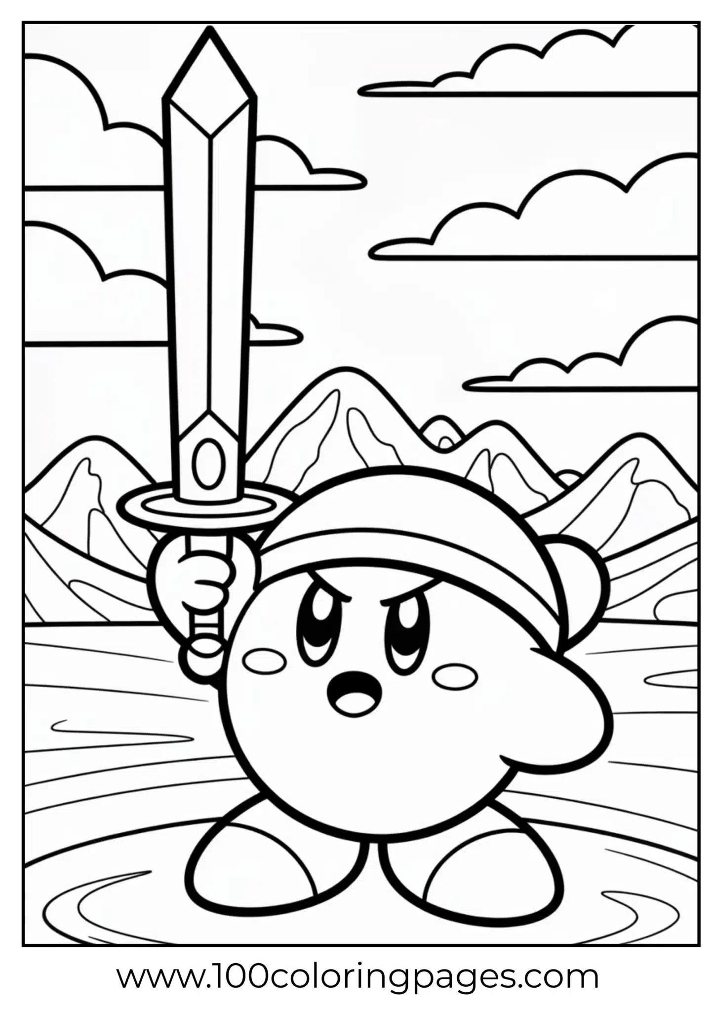 Sword Kirby standing with blade coloring page