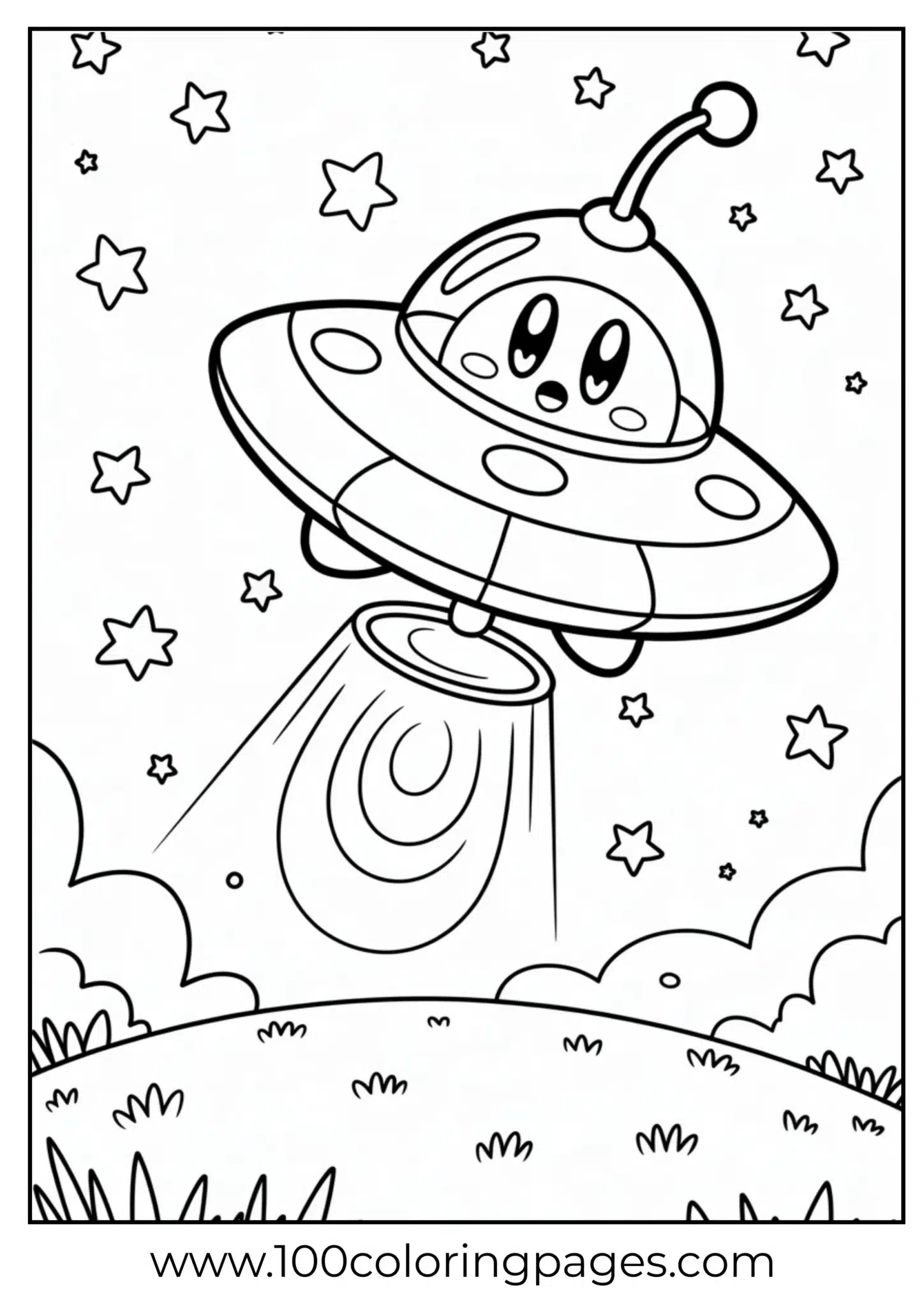 UFO Kirby hovering coloring page