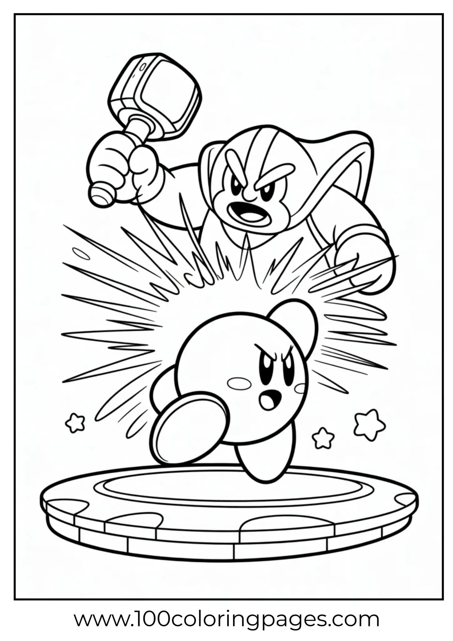Kirby facing King Dedede coloring page