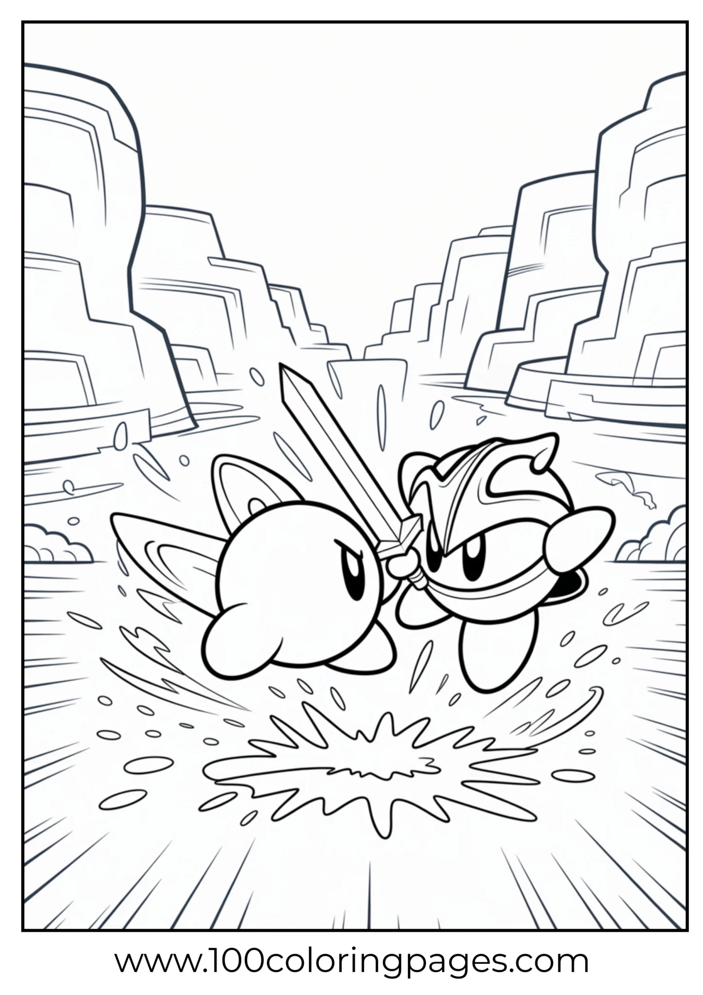 Kirby fighting Meta Knight coloring page