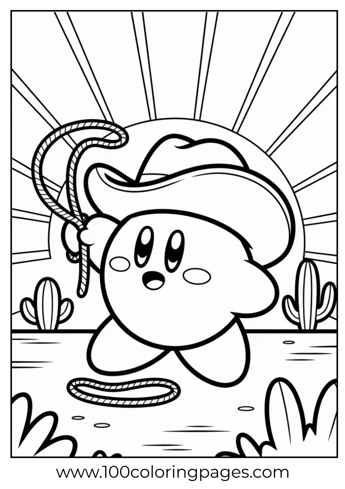 Kirby cowboy outfit coloring page