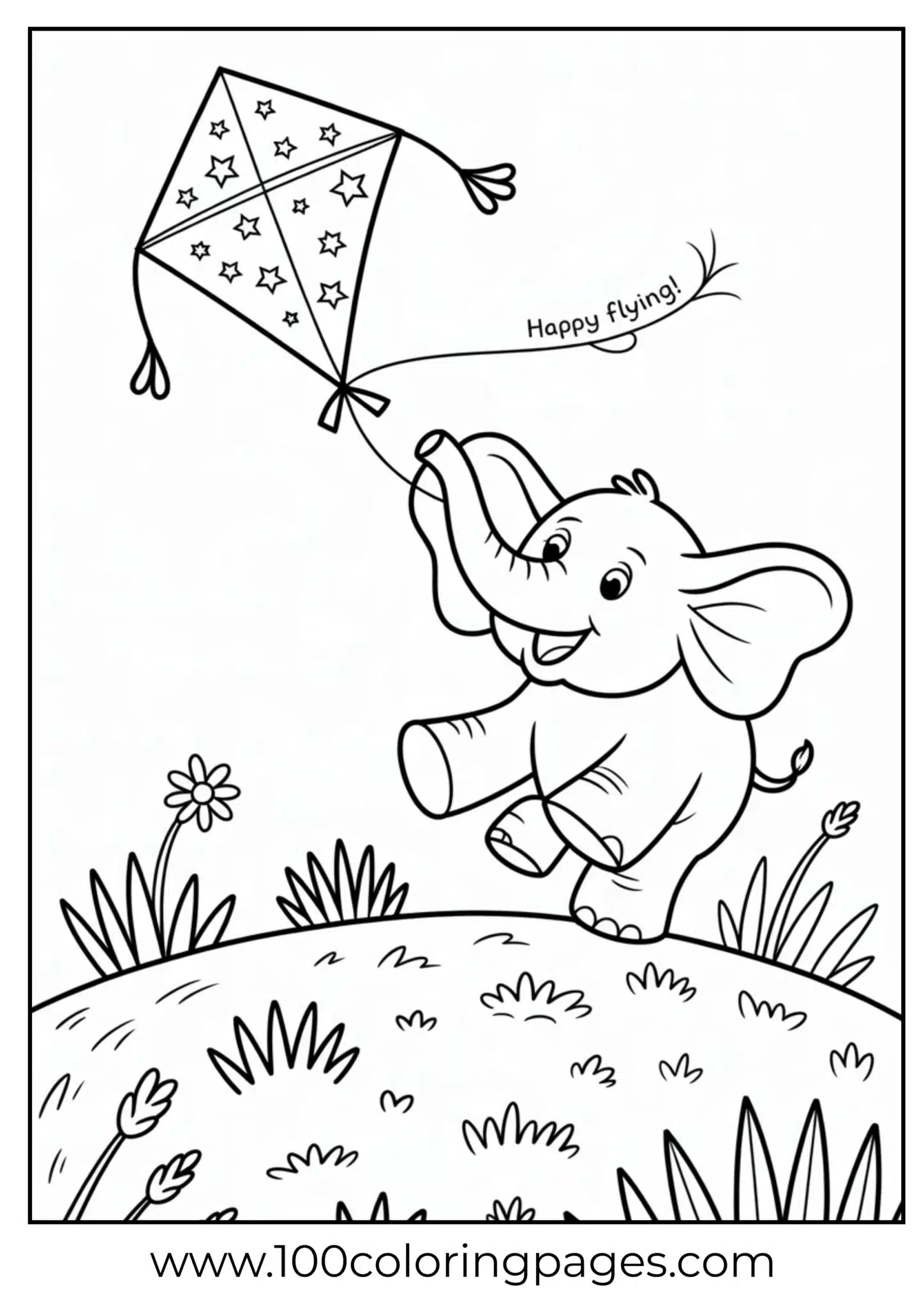 elephant holding kite string on hill