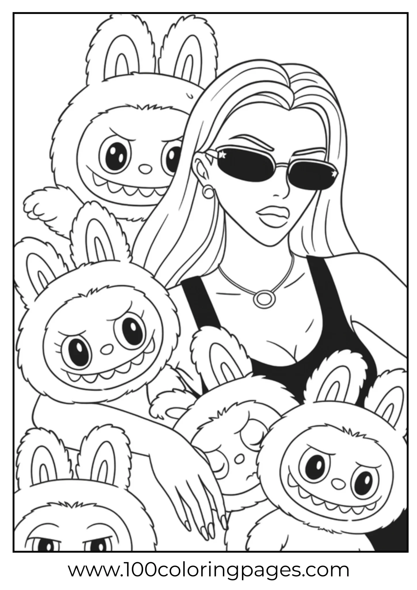 Labubu and a cute bunny on a sofa coloring page