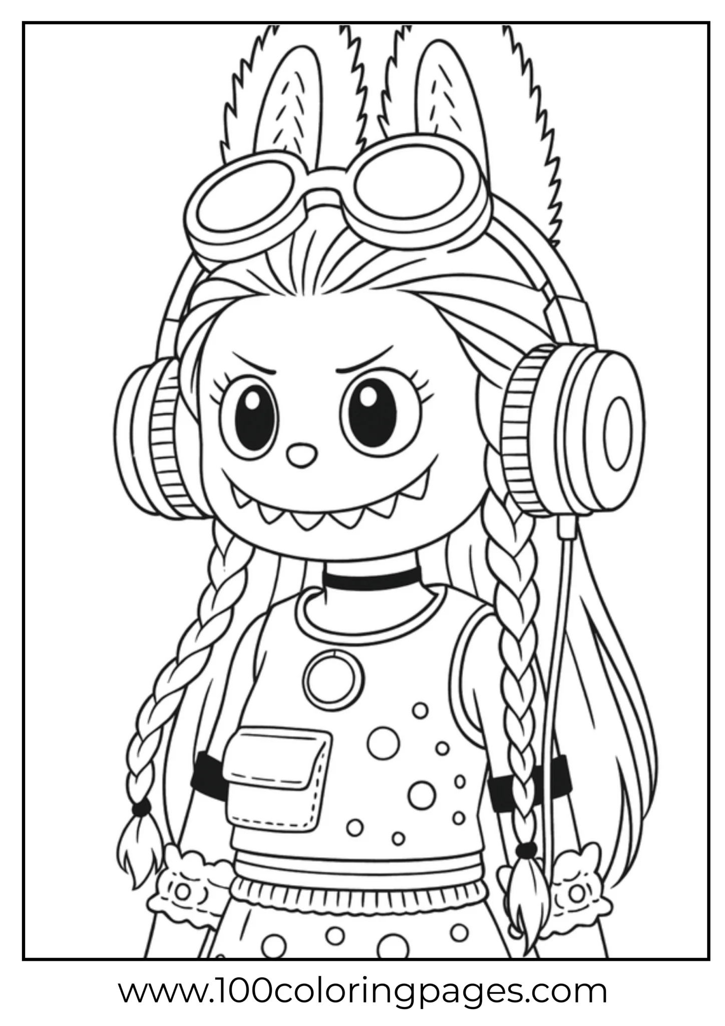 Labubu dressed as an astronaut with headphones and goggles
