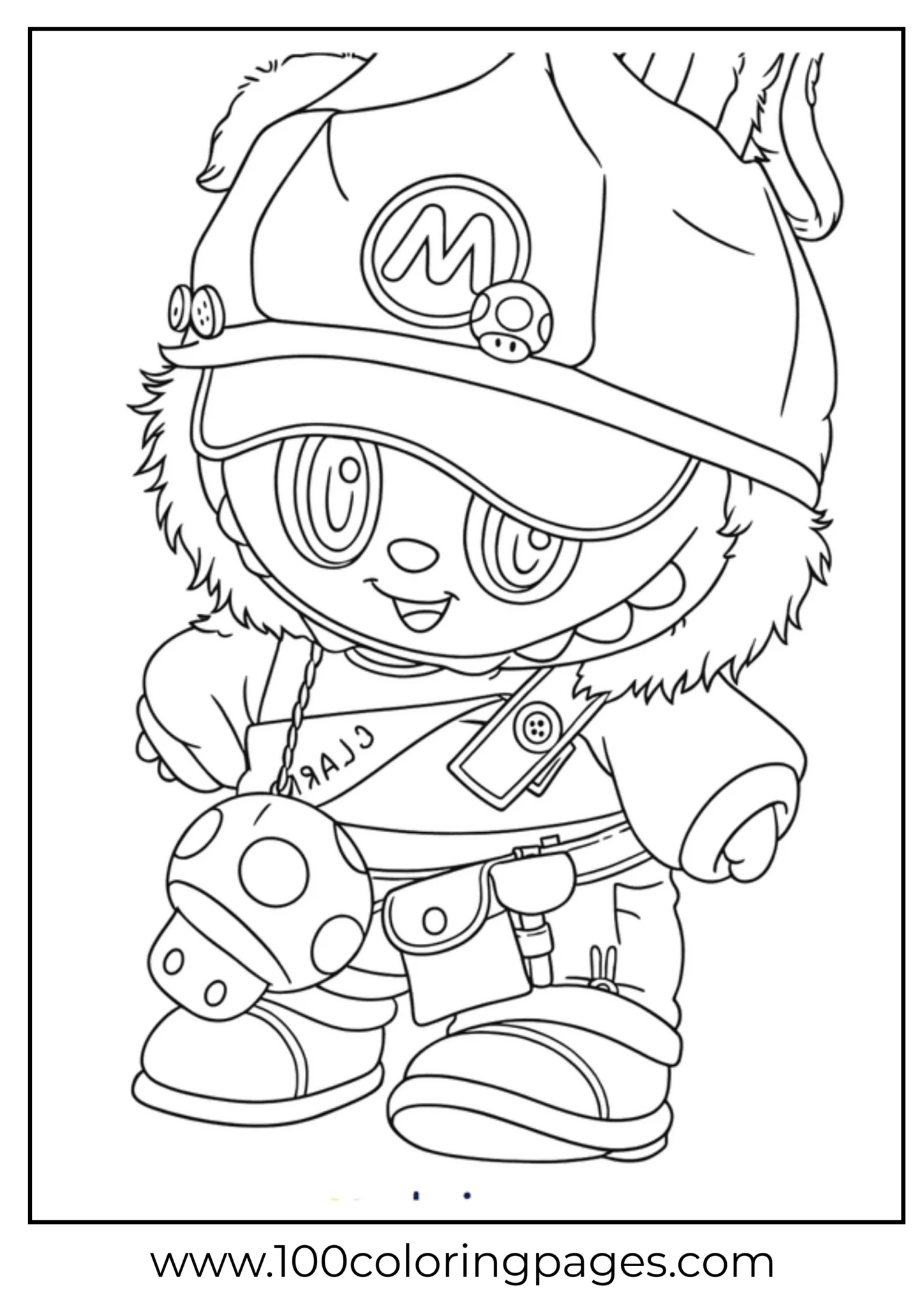 Labubu dressed in an adventurous outfit coloring page