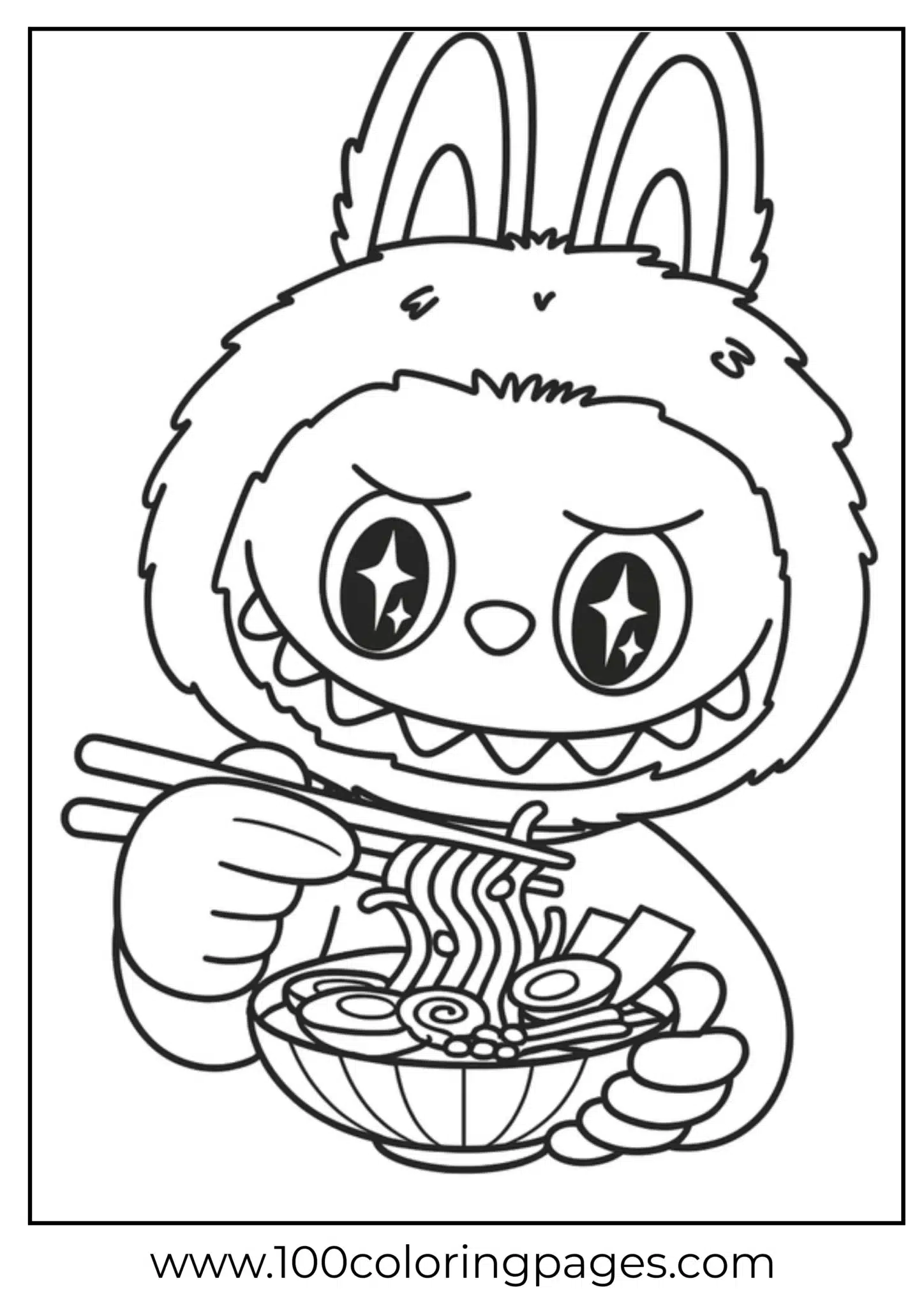 Labubu enjoys delicious noodles in this fun coloring page