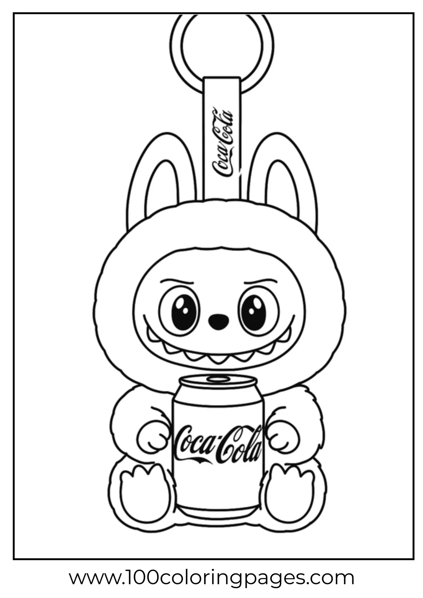 Labubu with a soda on a coloring page