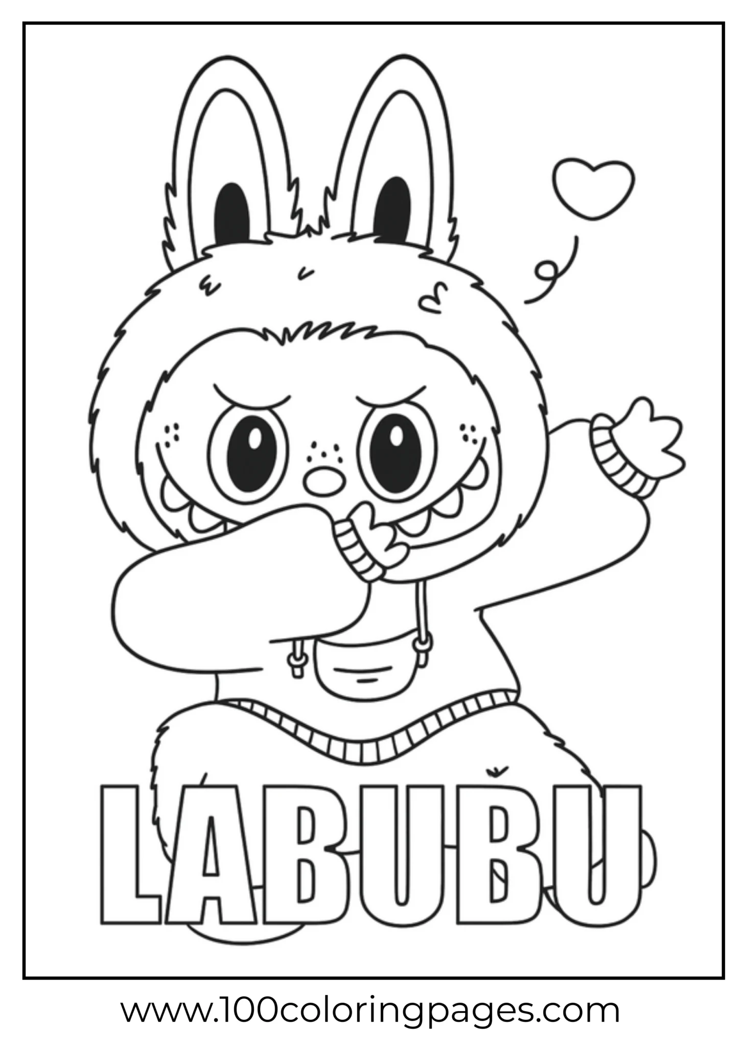 Labubu in an excited pose with raised arms and open mouth