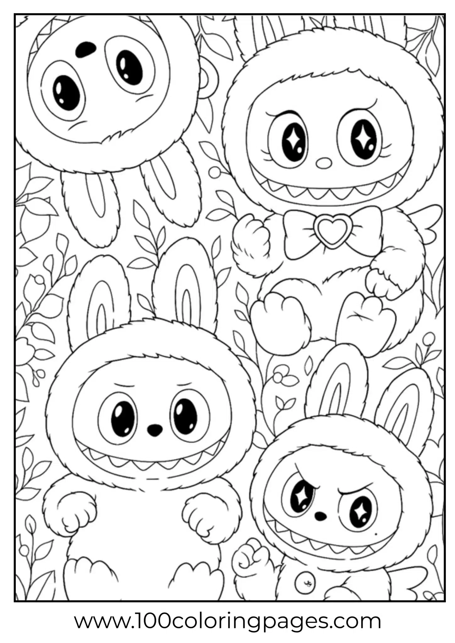 Cute Labubu cartoon characters coloring page
