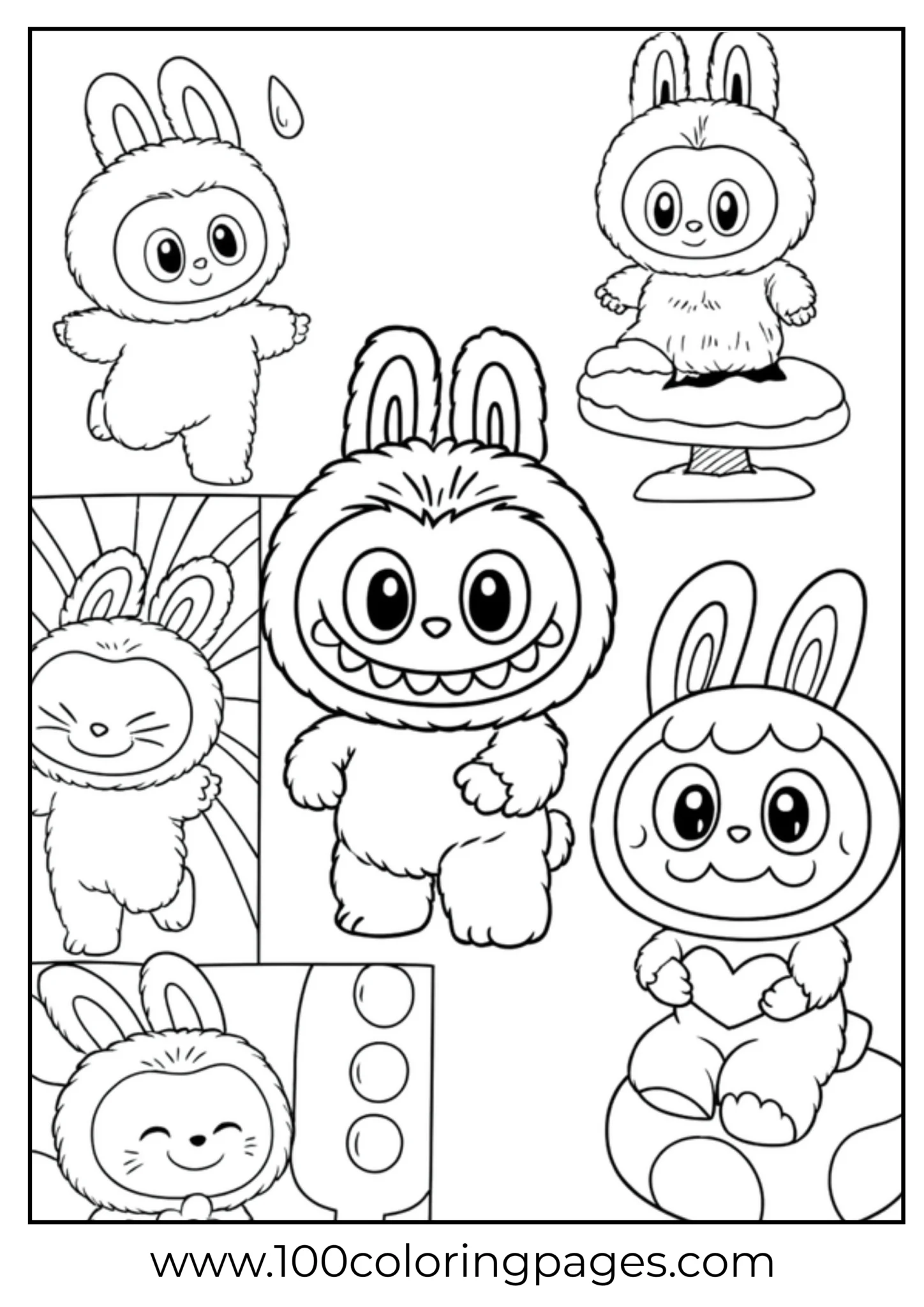 Various playful poses of Labubu for coloring