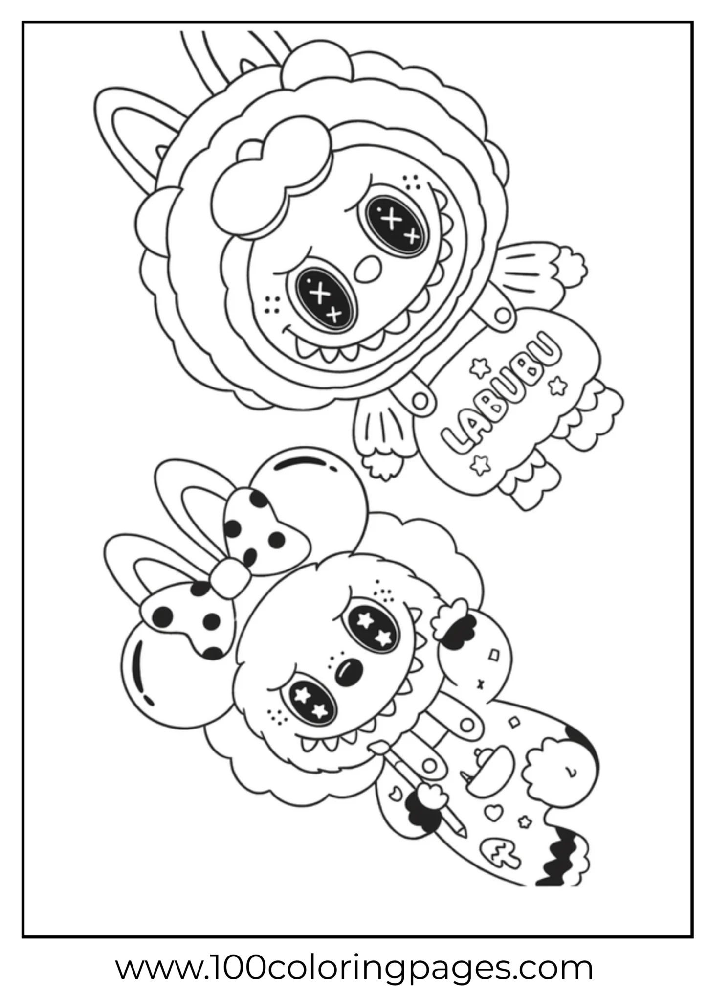 Two playful Labubu characters ready for coloring