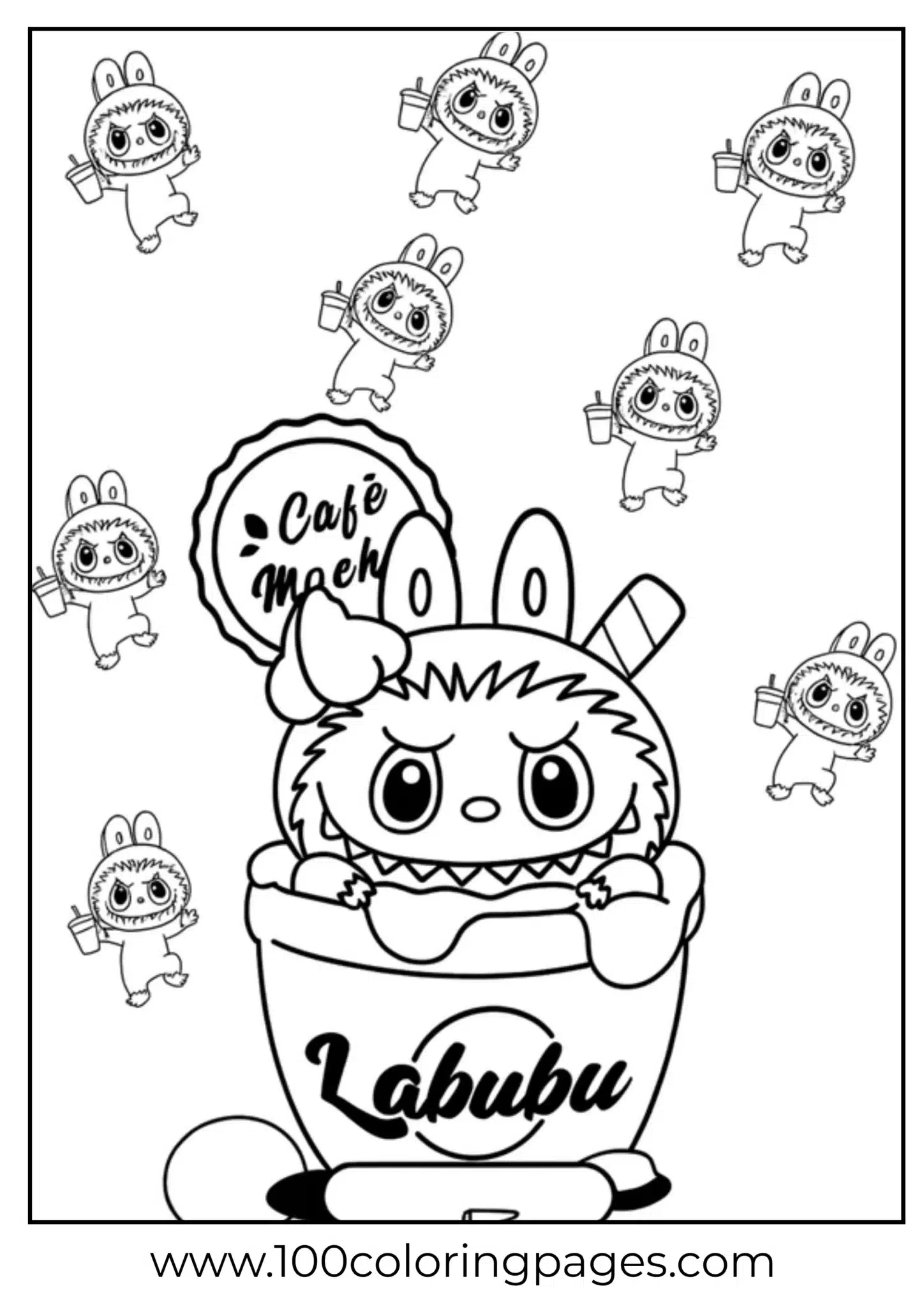 Labubu cartoon character for coloring with happy expression