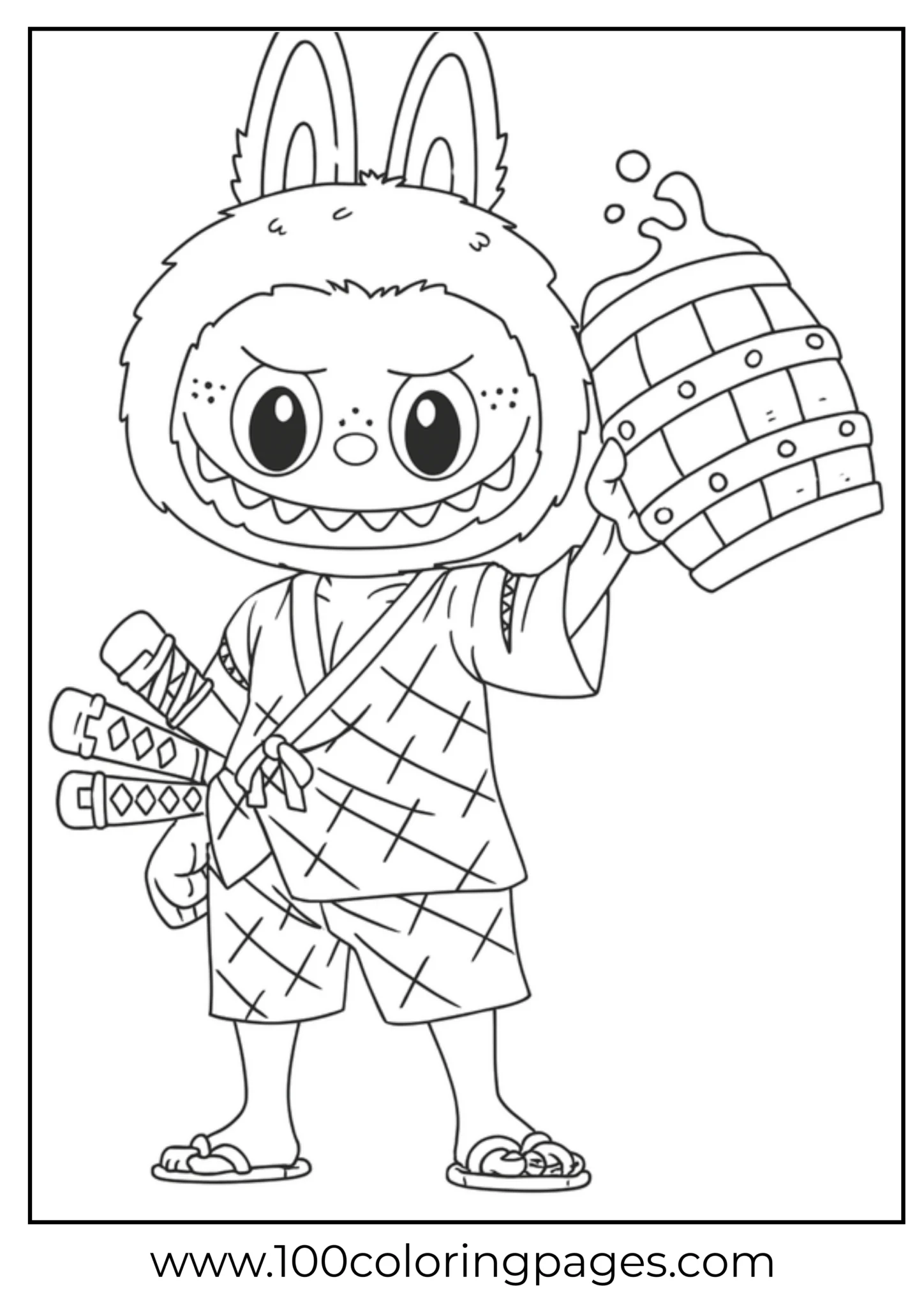 Labubu character holding fireworks and smiling