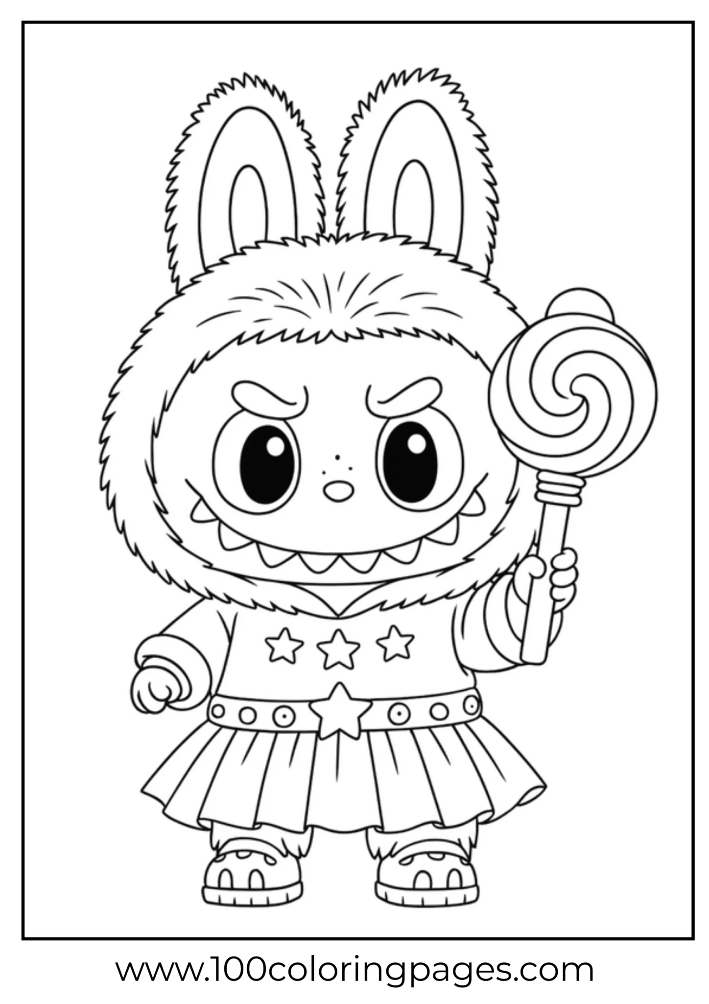 Labubu character holding a large swirled lollipop